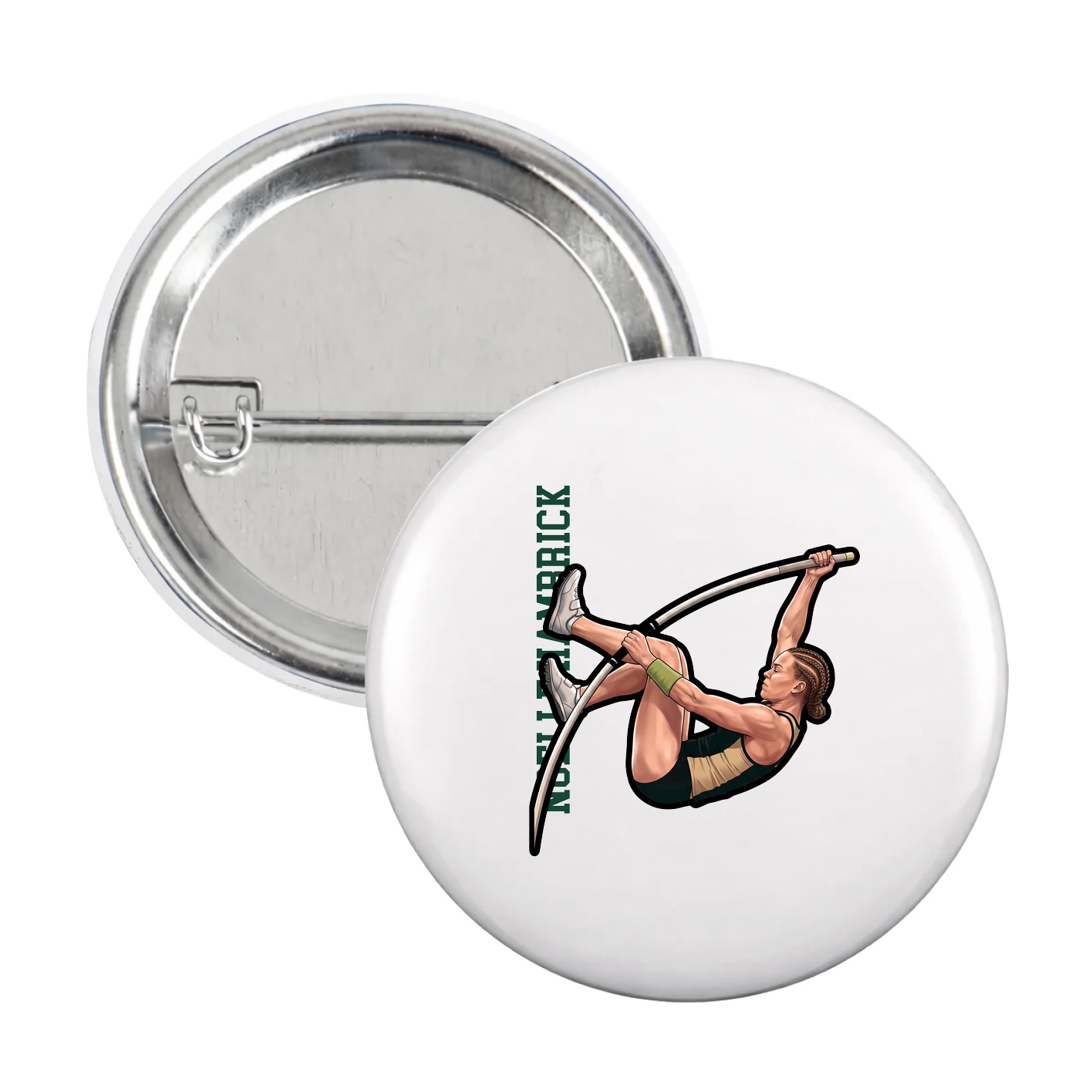 Game Day Button — Name Vertical in White