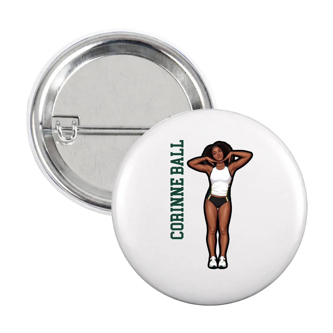 Game Day Button — Name Vertical in White