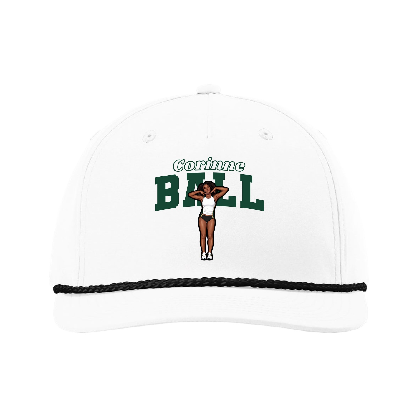 Five-Panel Classic Rope Cap — Name Arch in White