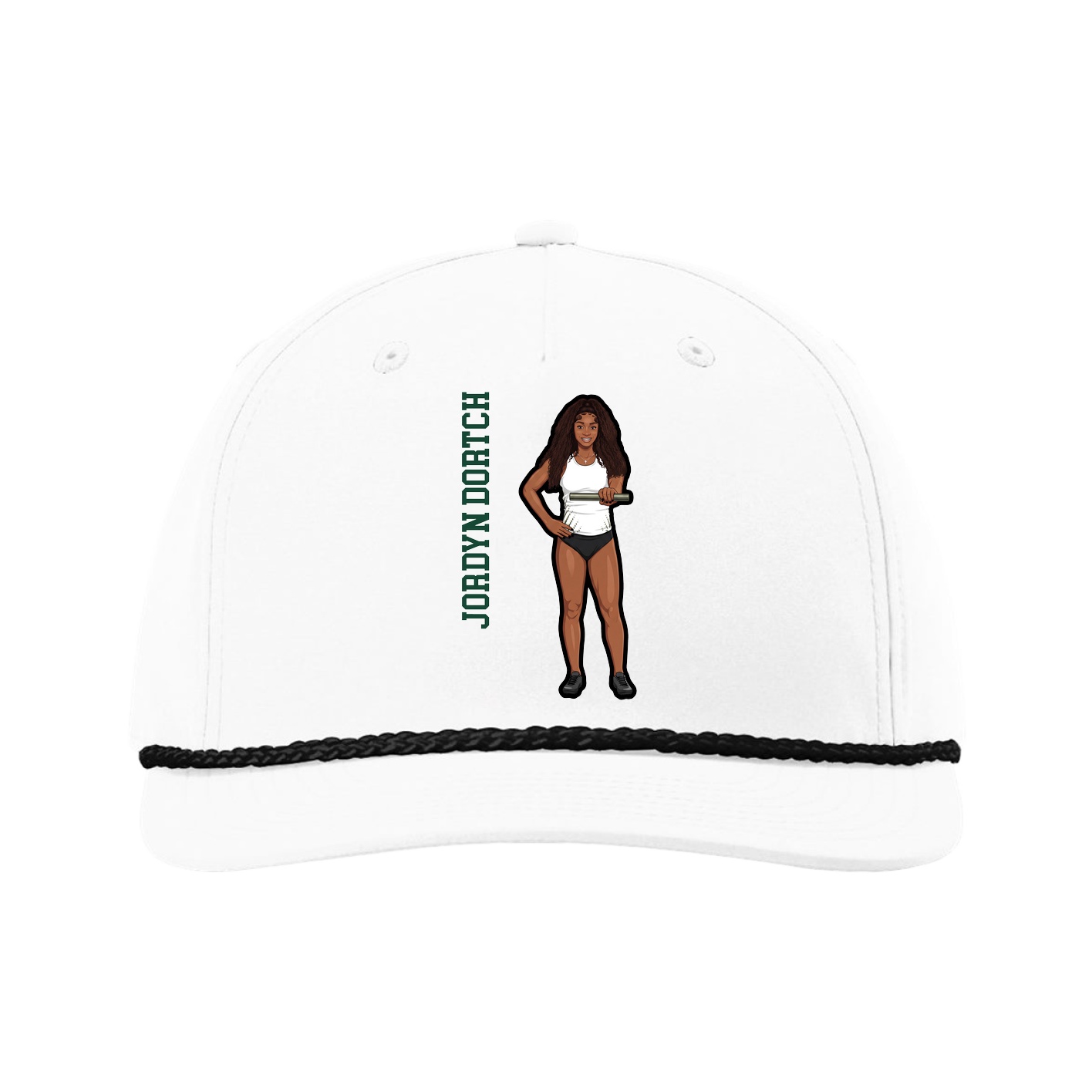 Five-Panel Classic Rope Cap — Name Vertical in White