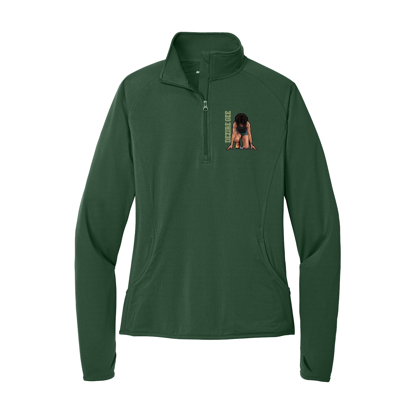 Women's Q-Zip Pullover — Name Vertical in Green