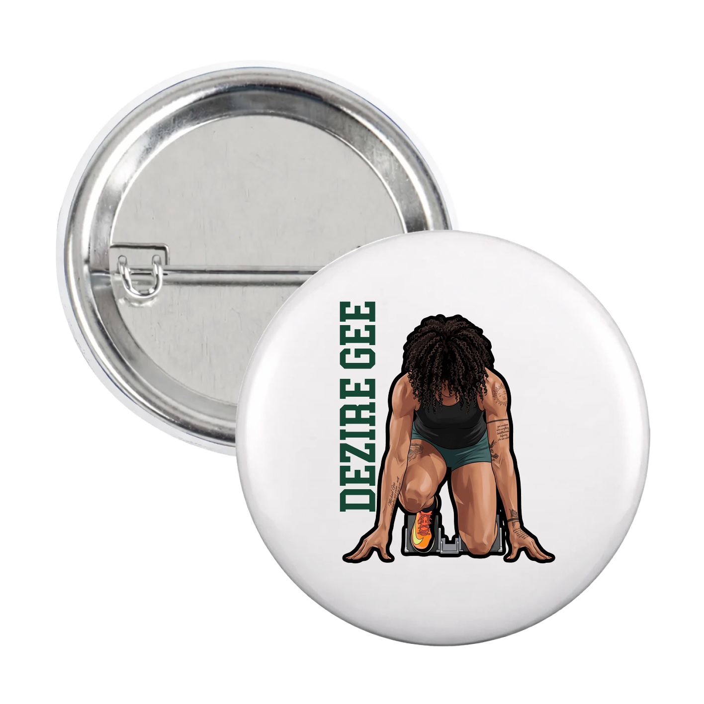 Game Day Button — Name Vertical in White