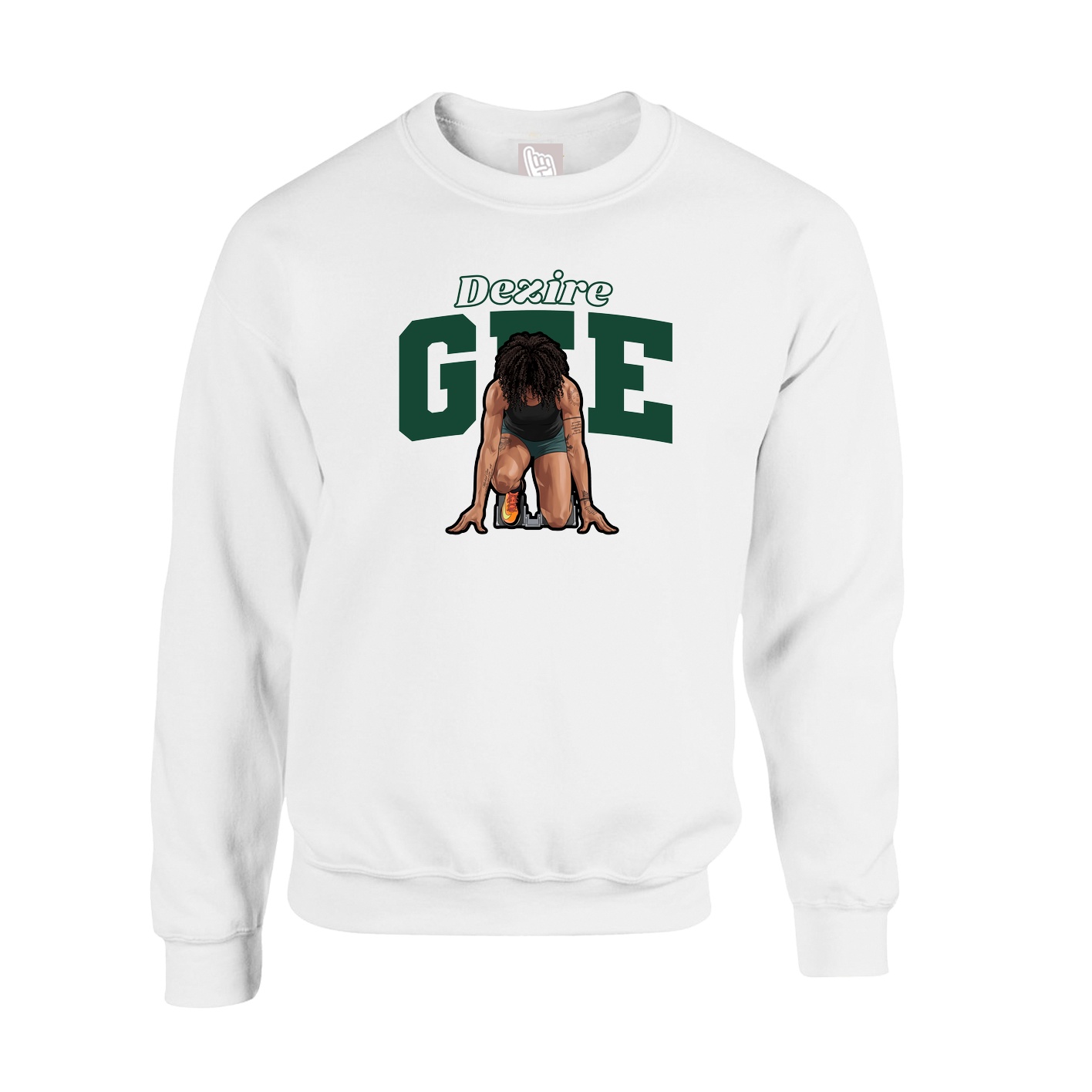 Fleece Crew — Name Arch in White