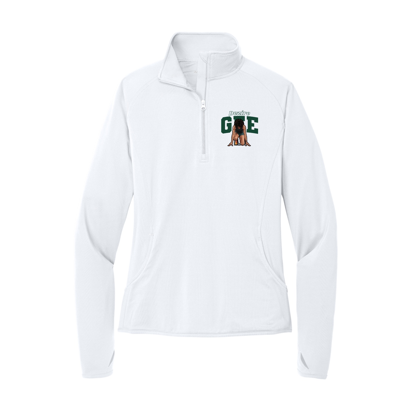 Women's Q-Zip Pullover — Name Arch in White
