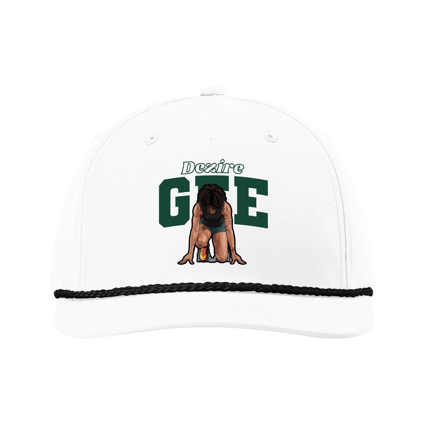Five-Panel Classic Rope Cap — Name Arch in White