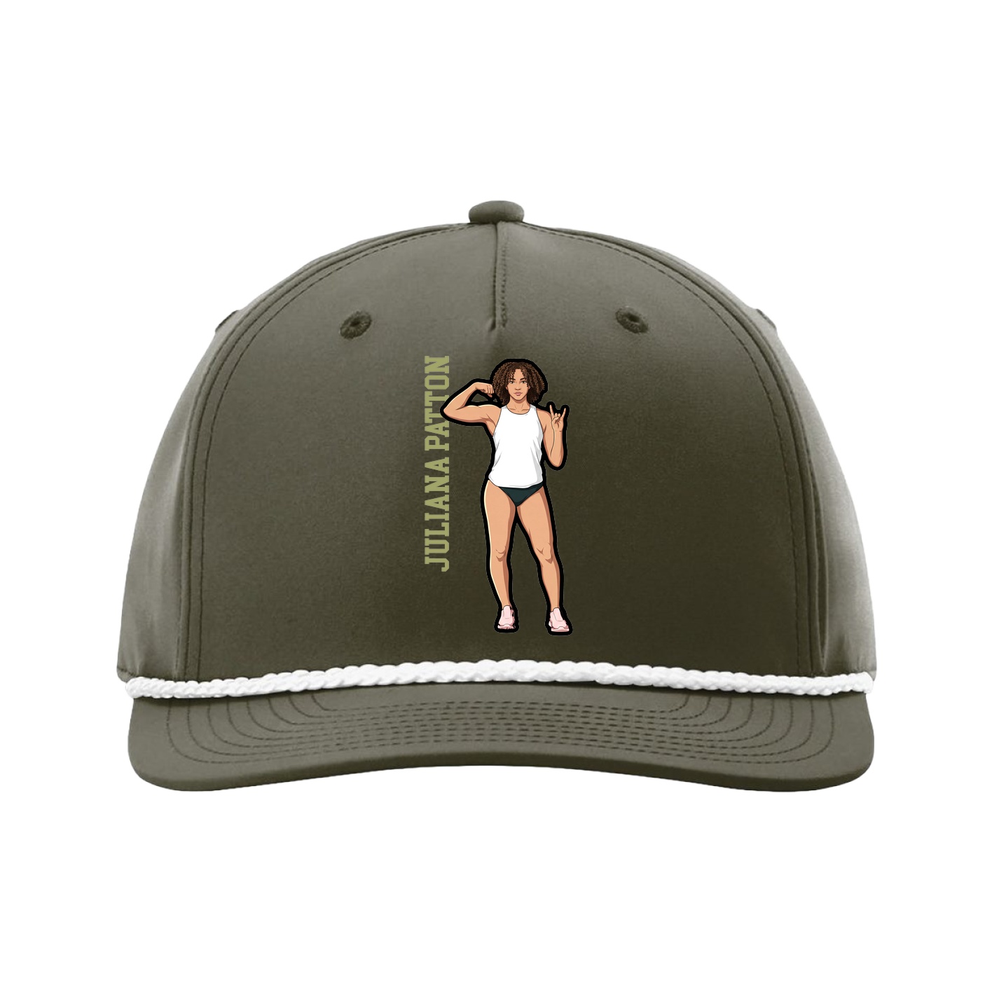 Five-Panel Classic Rope Cap — Name Vertical in Green