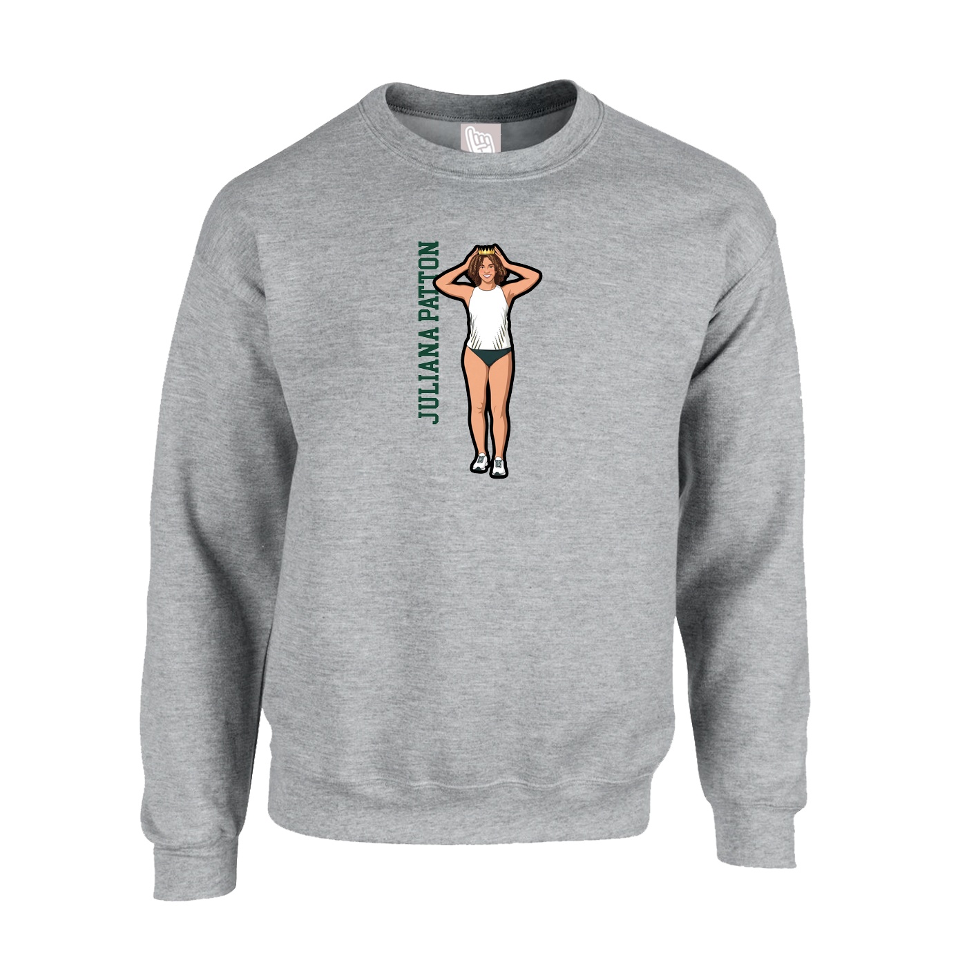 Fleece Crew — Name Vertical in Grey