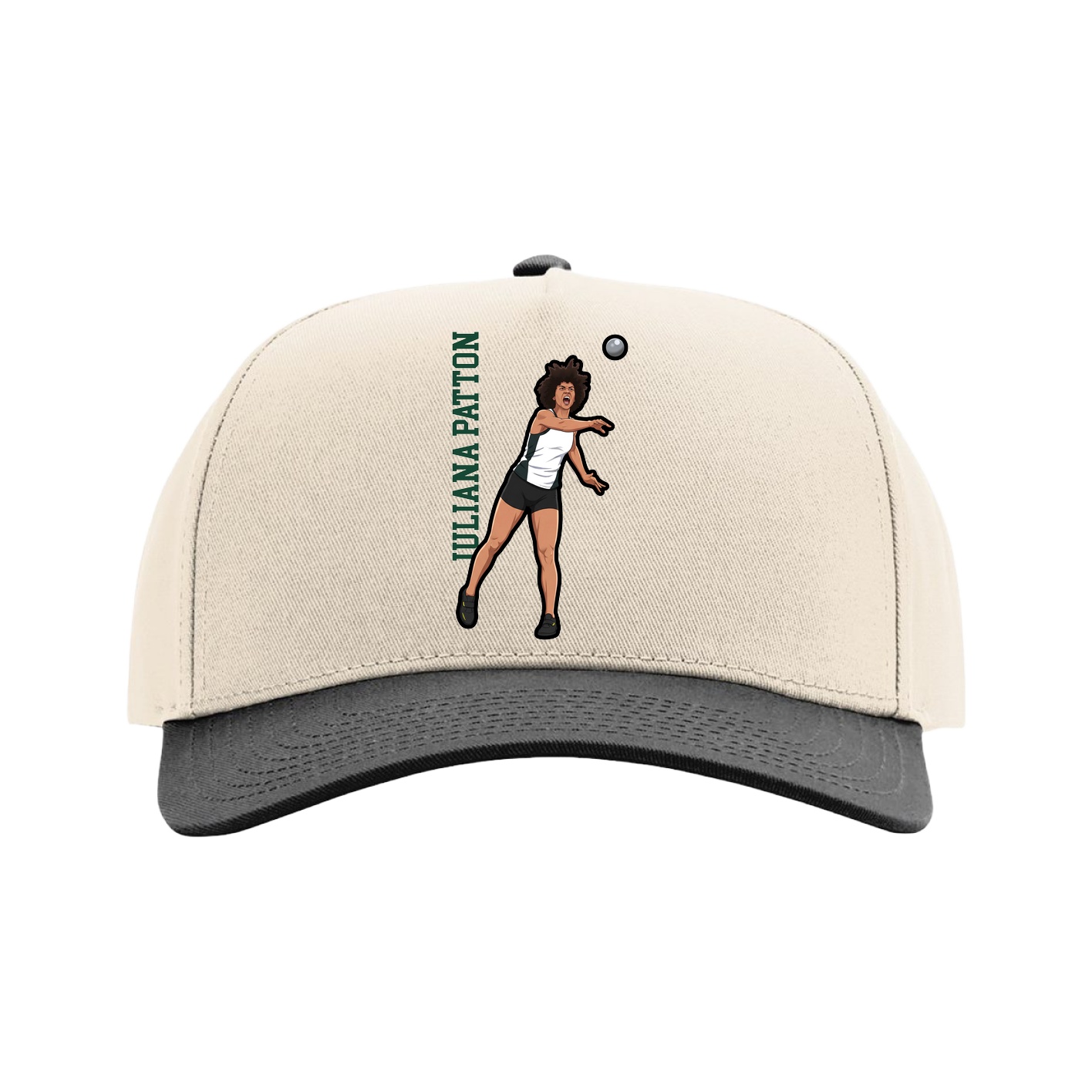 Full Fabric Five-Panel Champ Cap — Name Vertical in Cream/Black