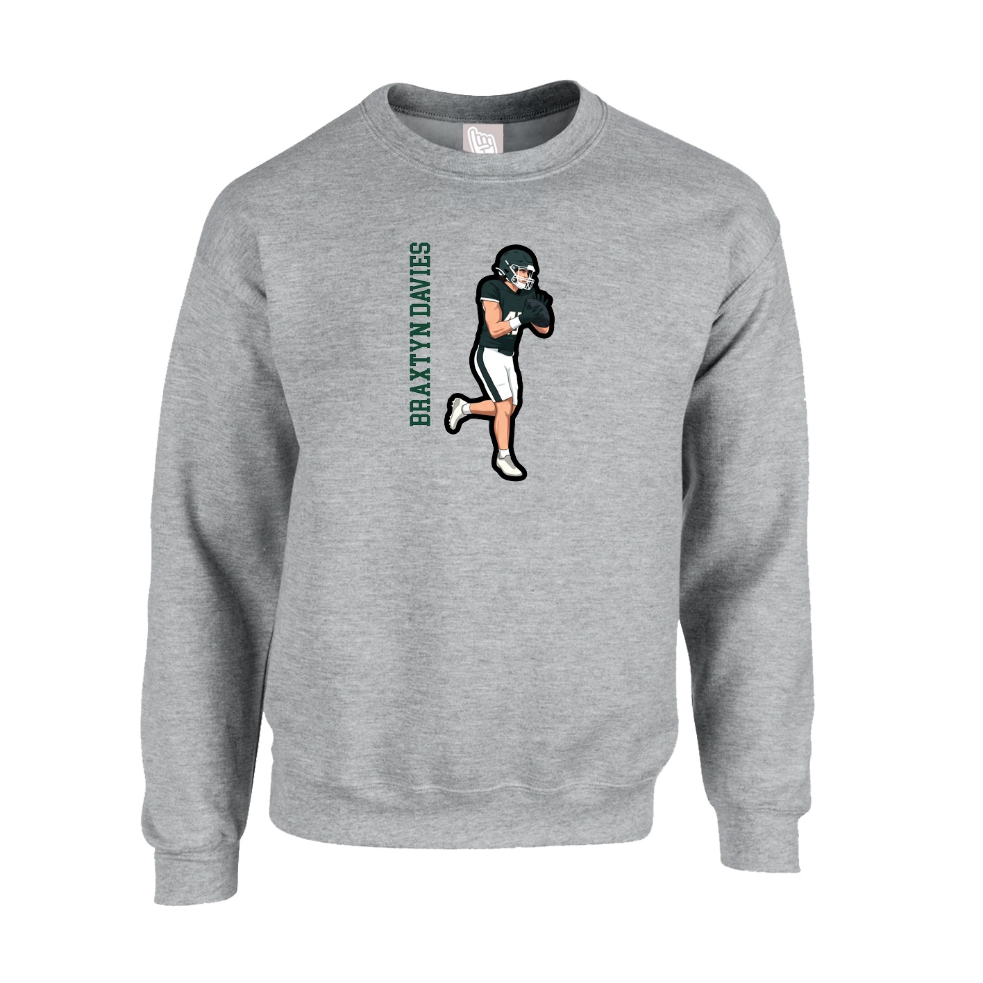 Fleece Crew — Name Vertical in Grey