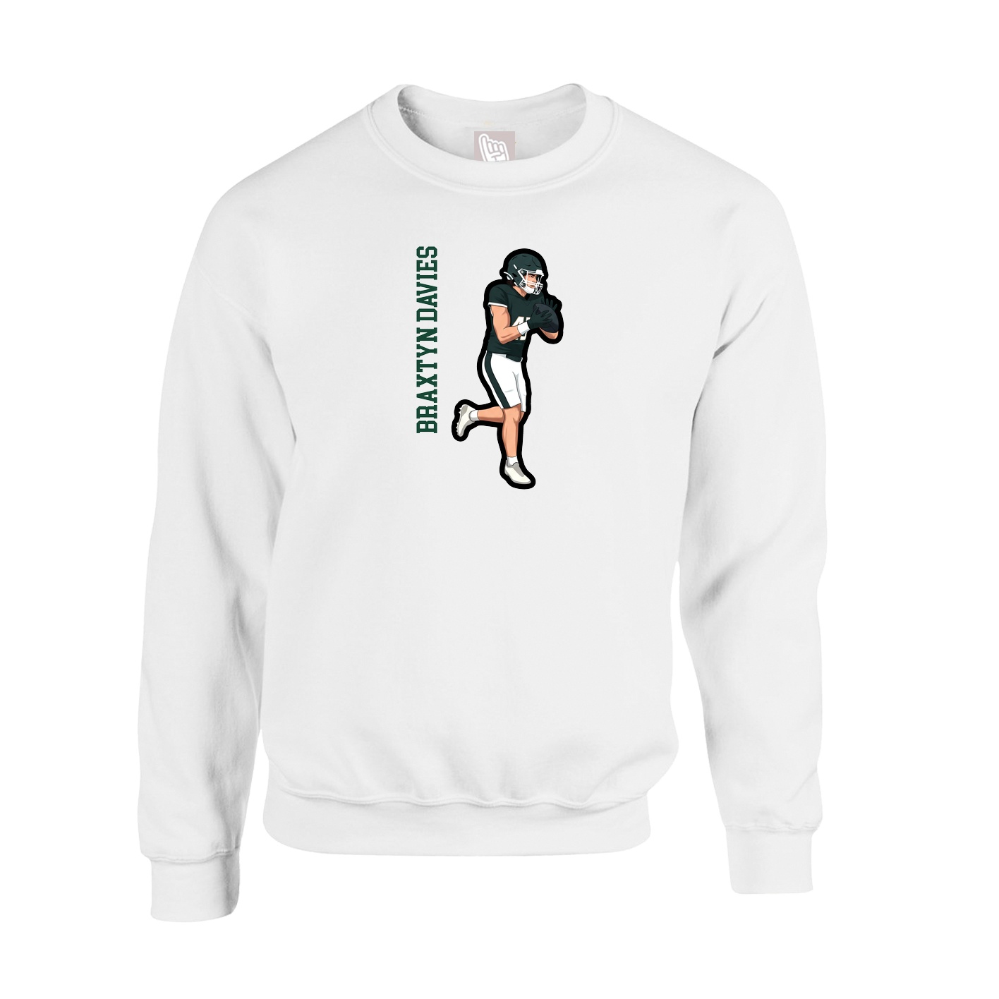 Fleece Crew — Name Vertical in White