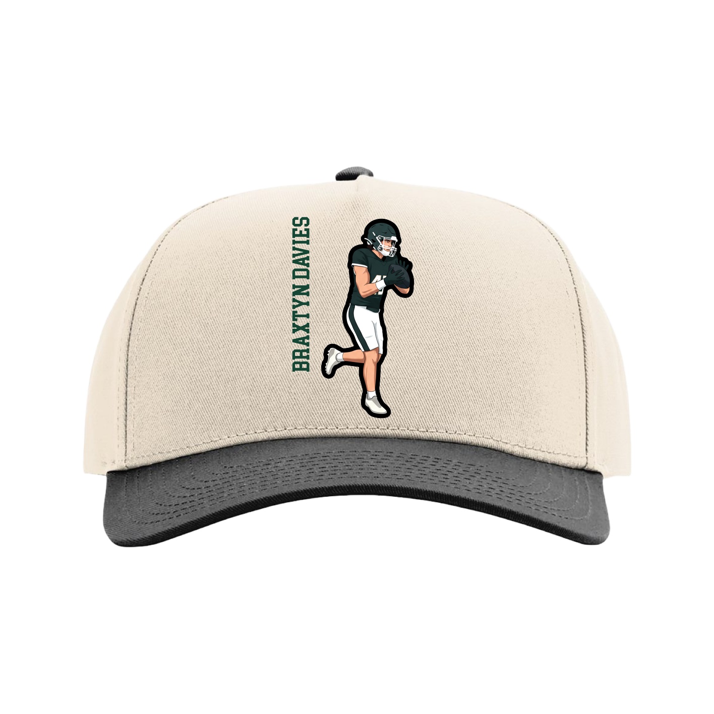 Full Fabric Five-Panel Champ Cap — Name Vertical in Cream/Black