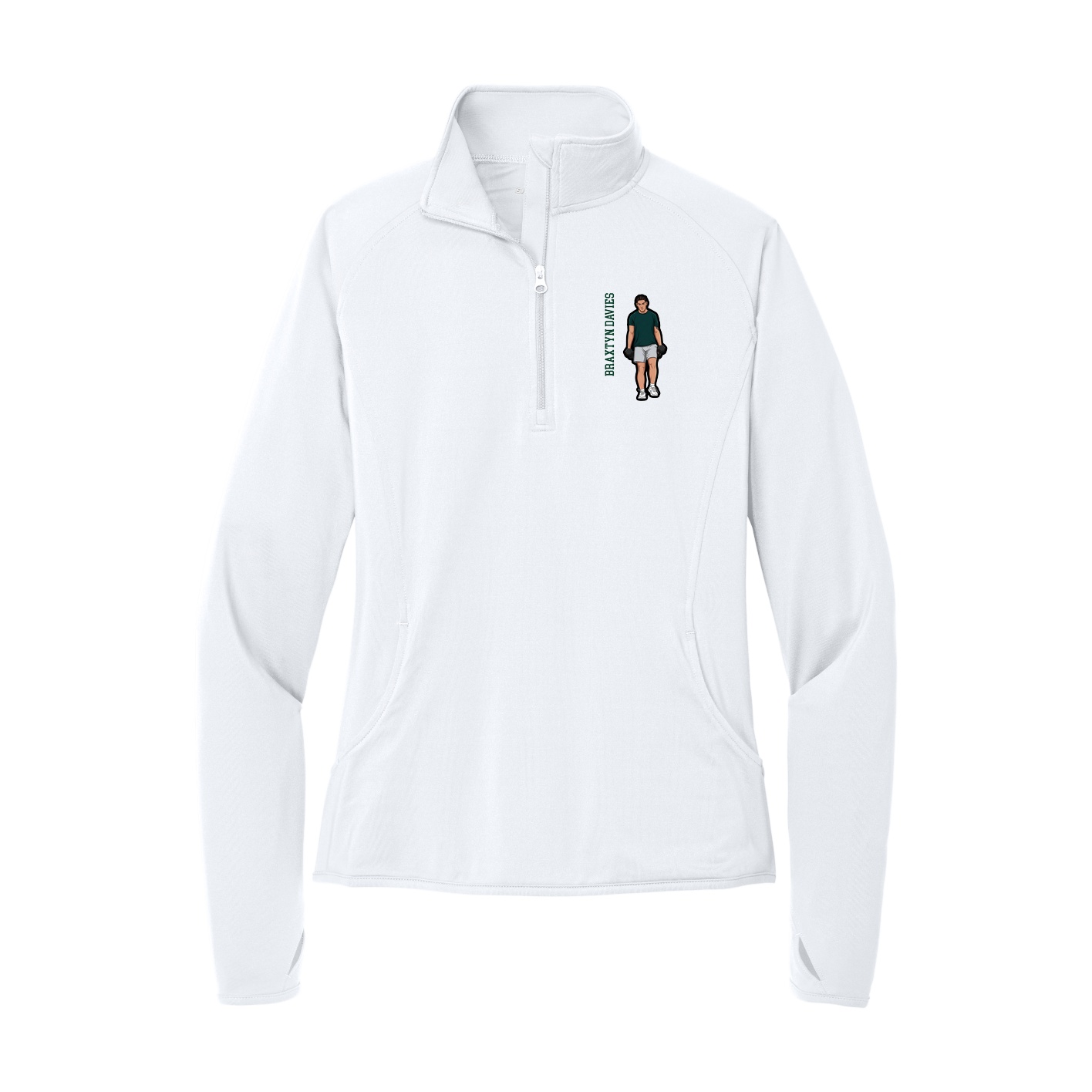 Women's Q-Zip Pullover — Name Vertical in White