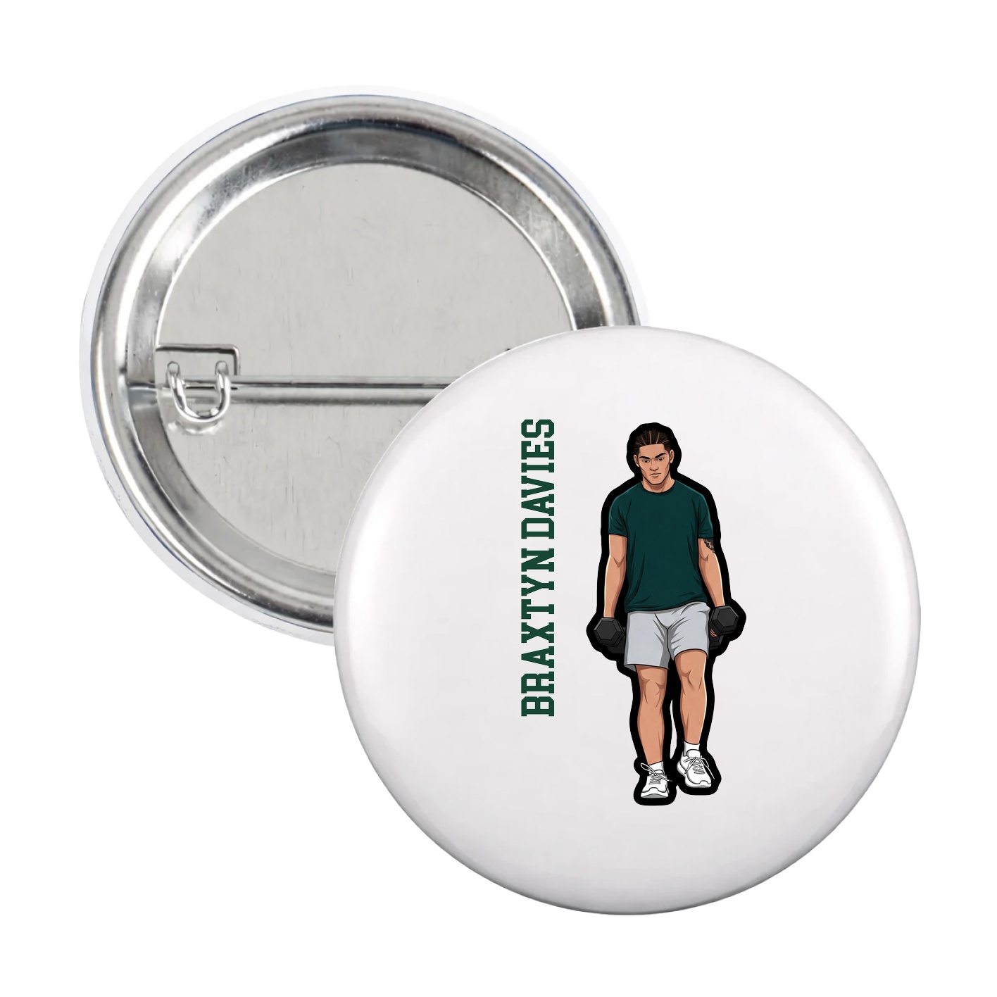Game Day Button — Name Vertical in White