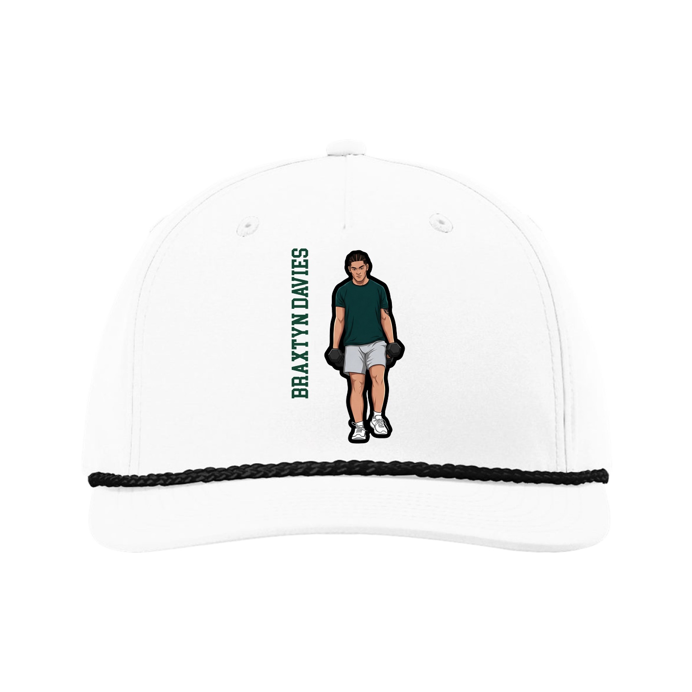Five-Panel Classic Rope Cap — Name Vertical in White