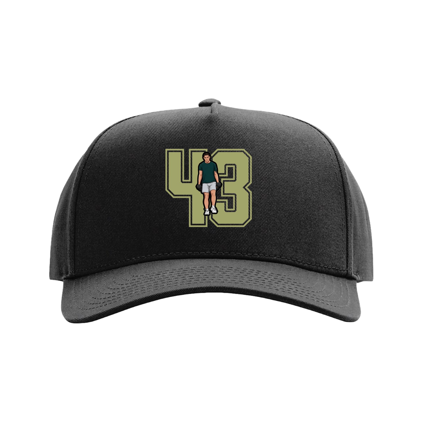 Full Fabric Five-Panel Champ Cap — Number in Black