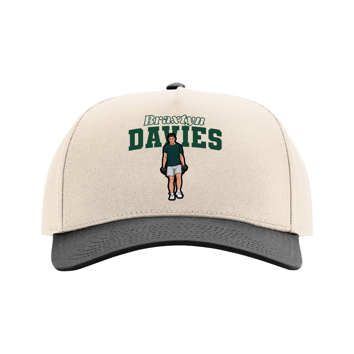 Full Fabric Five-Panel Champ Cap — Name Arch in Cream/Black
