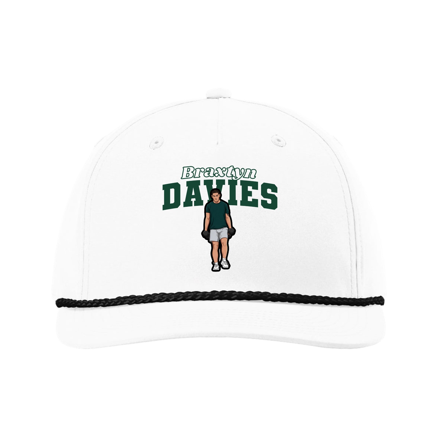 Five-Panel Classic Rope Cap — Name Arch in White