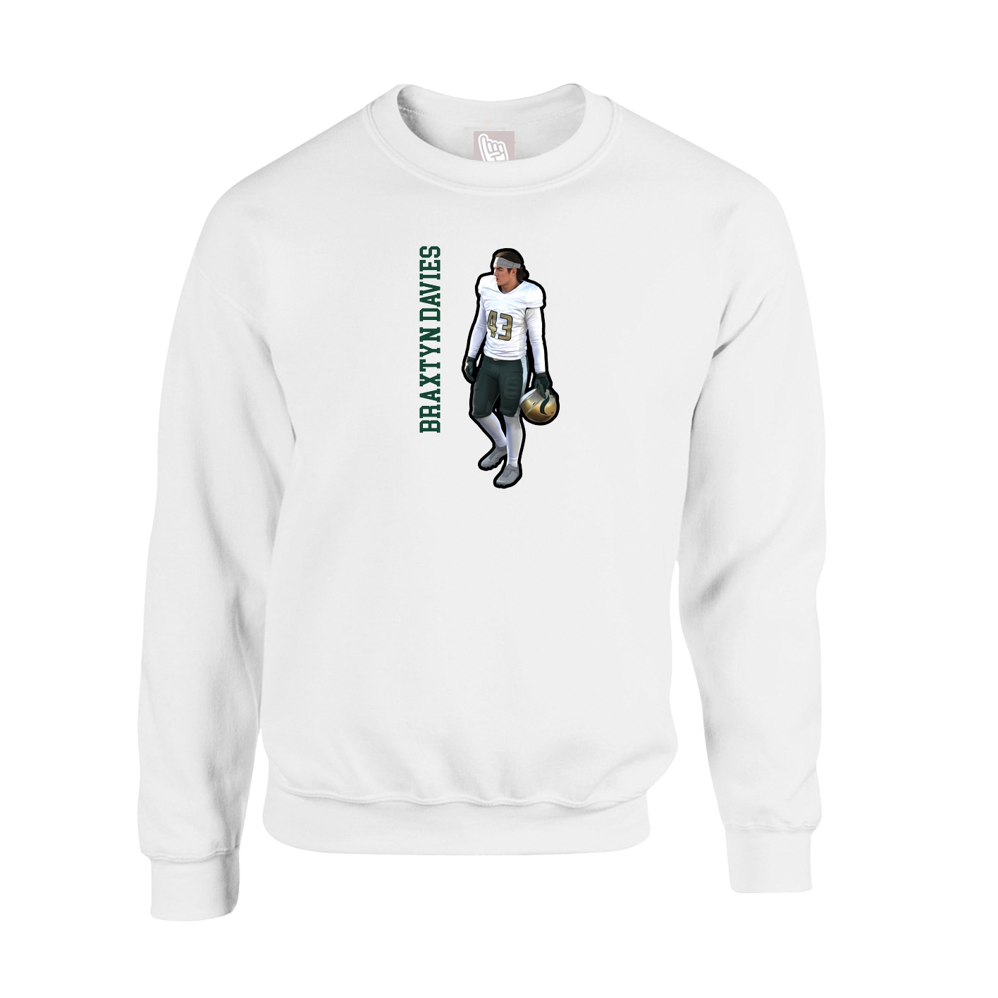 Fleece Crew — Name Vertical in White