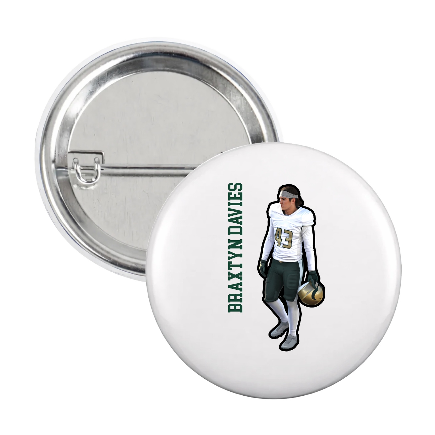 Game Day Button — Name Vertical in White