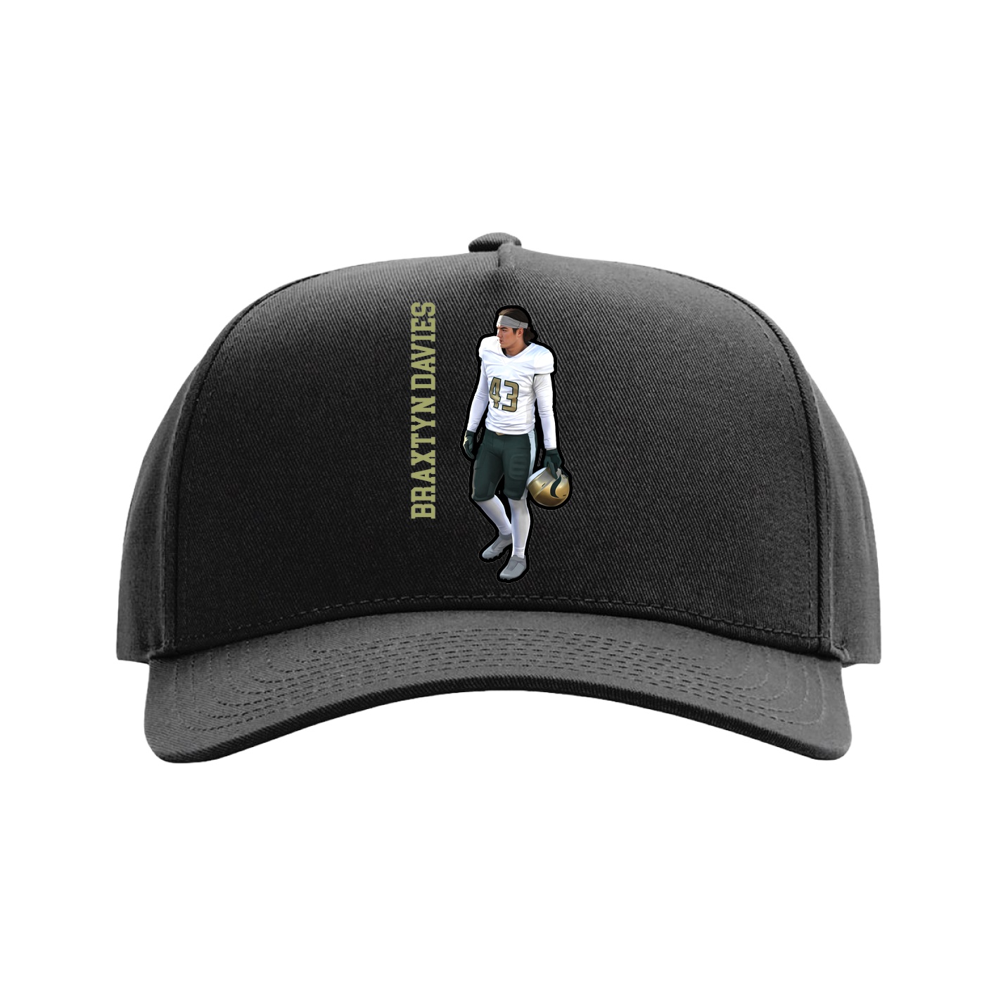 Full Fabric Five-Panel Champ Cap — Name Vertical in Black