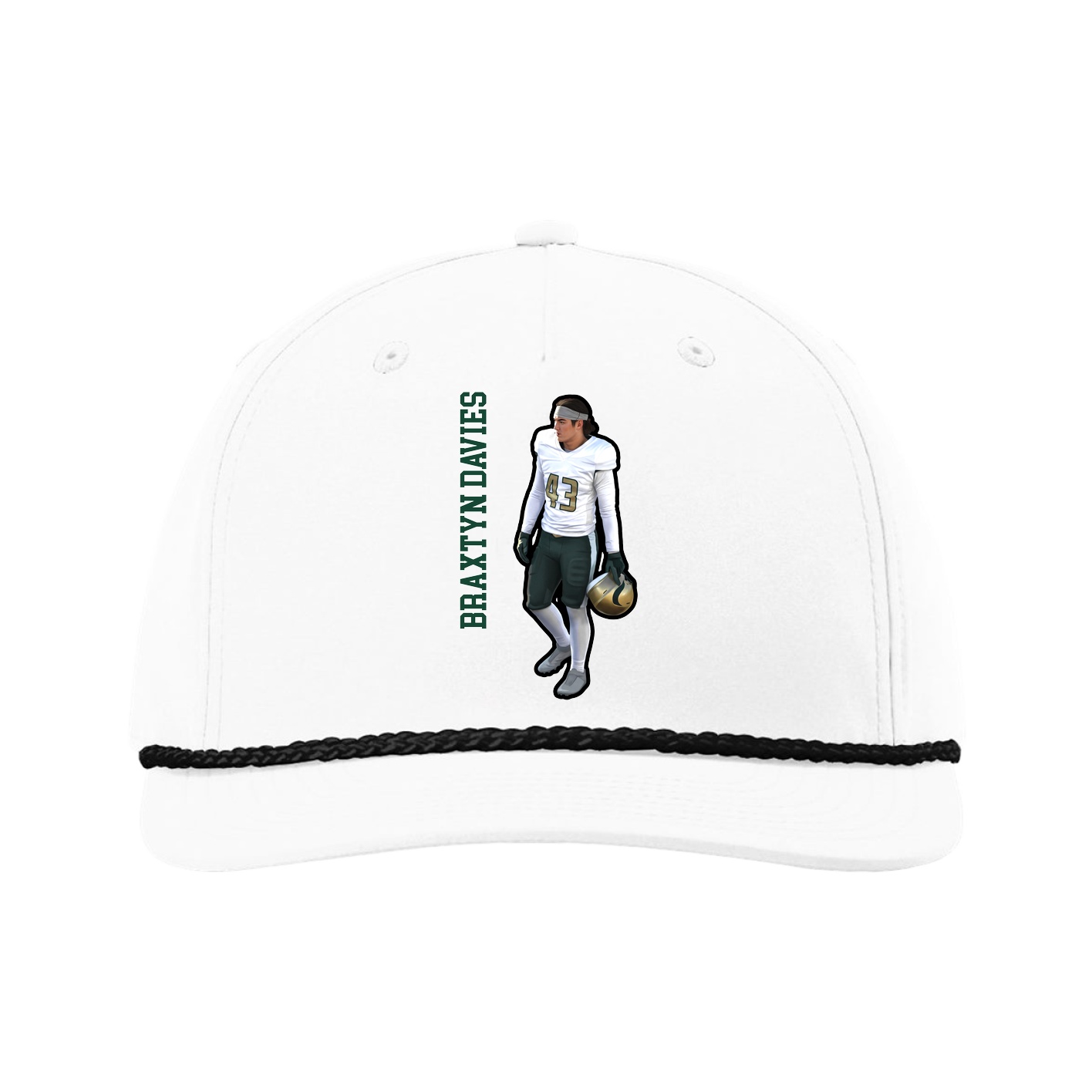 Five-Panel Classic Rope Cap — Name Vertical in White