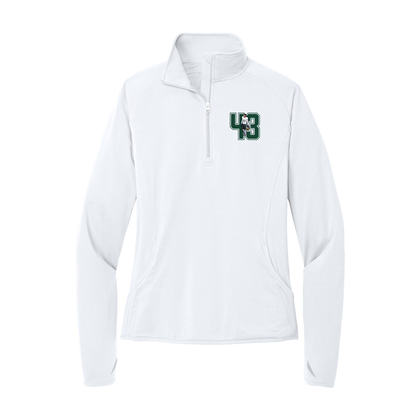 Women's Q-Zip Pullover — Number in White