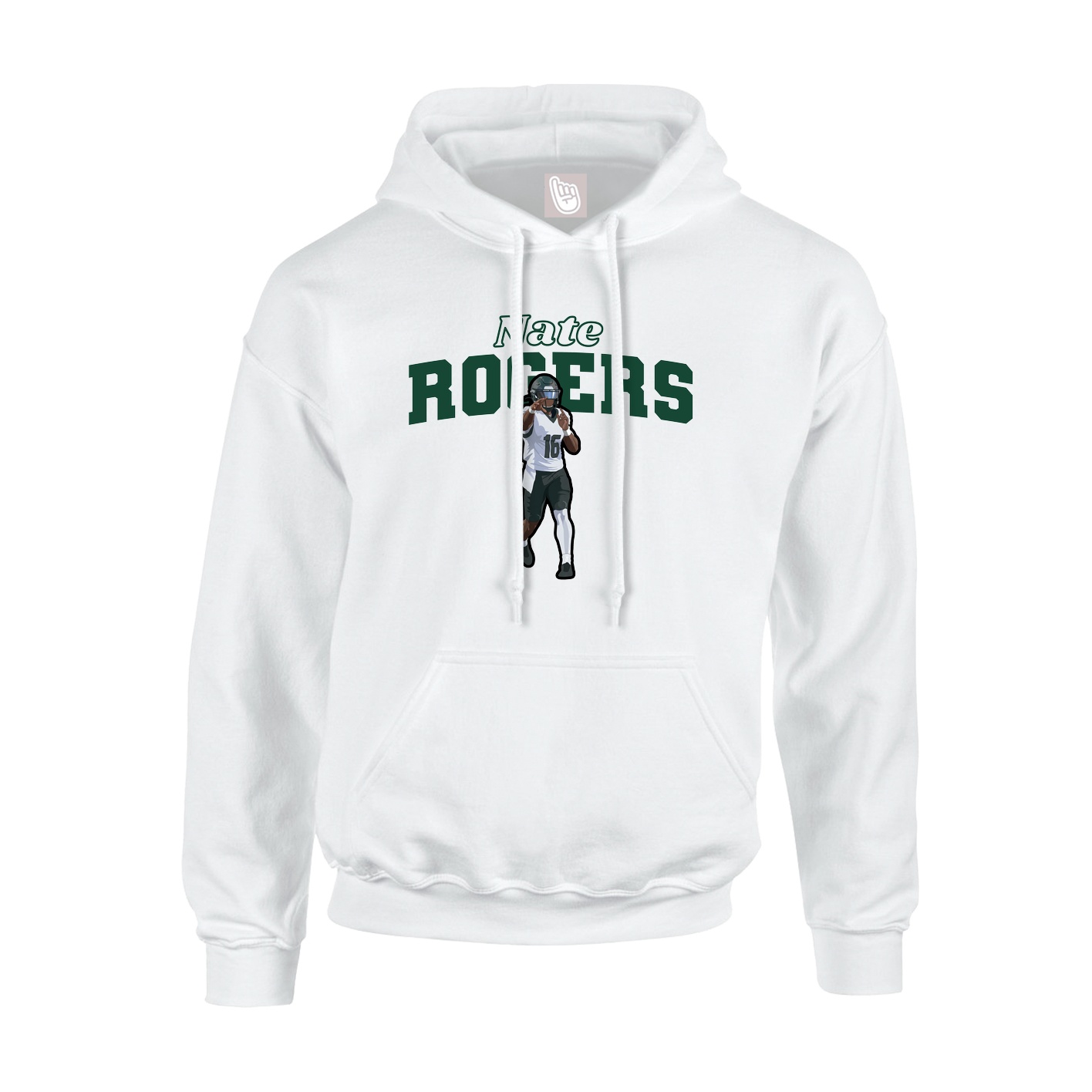 Youth Hoodie — Name Arch in White
