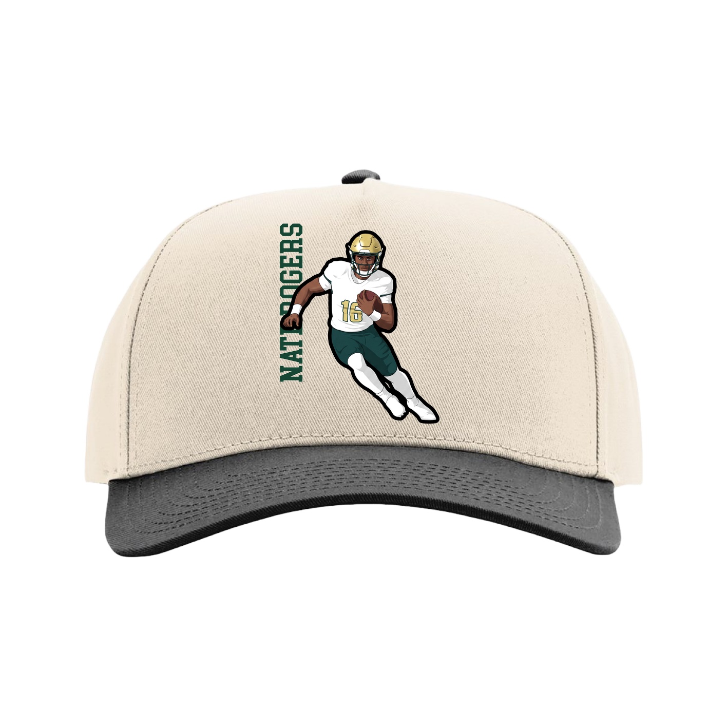 Full Fabric Five-Panel Champ Cap — Name Vertical in Cream/Black