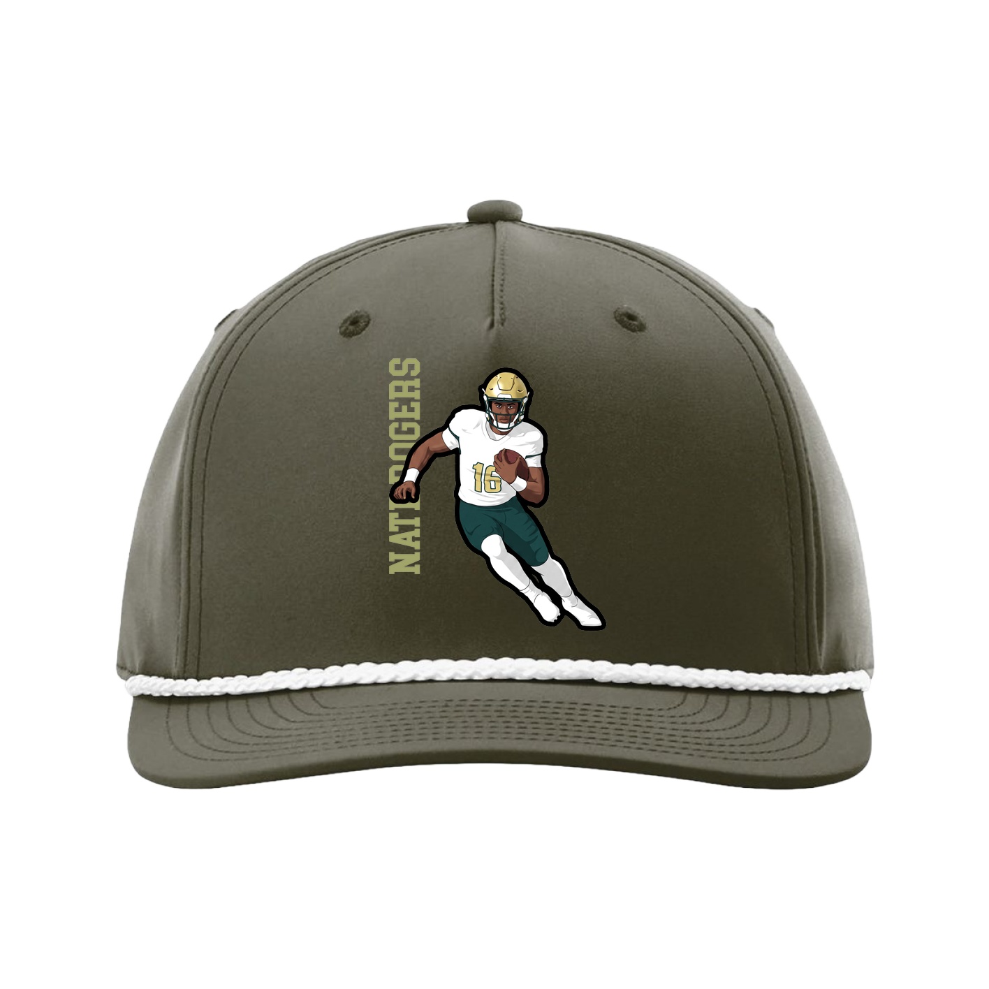 Five-Panel Classic Rope Cap — Name Vertical in Green