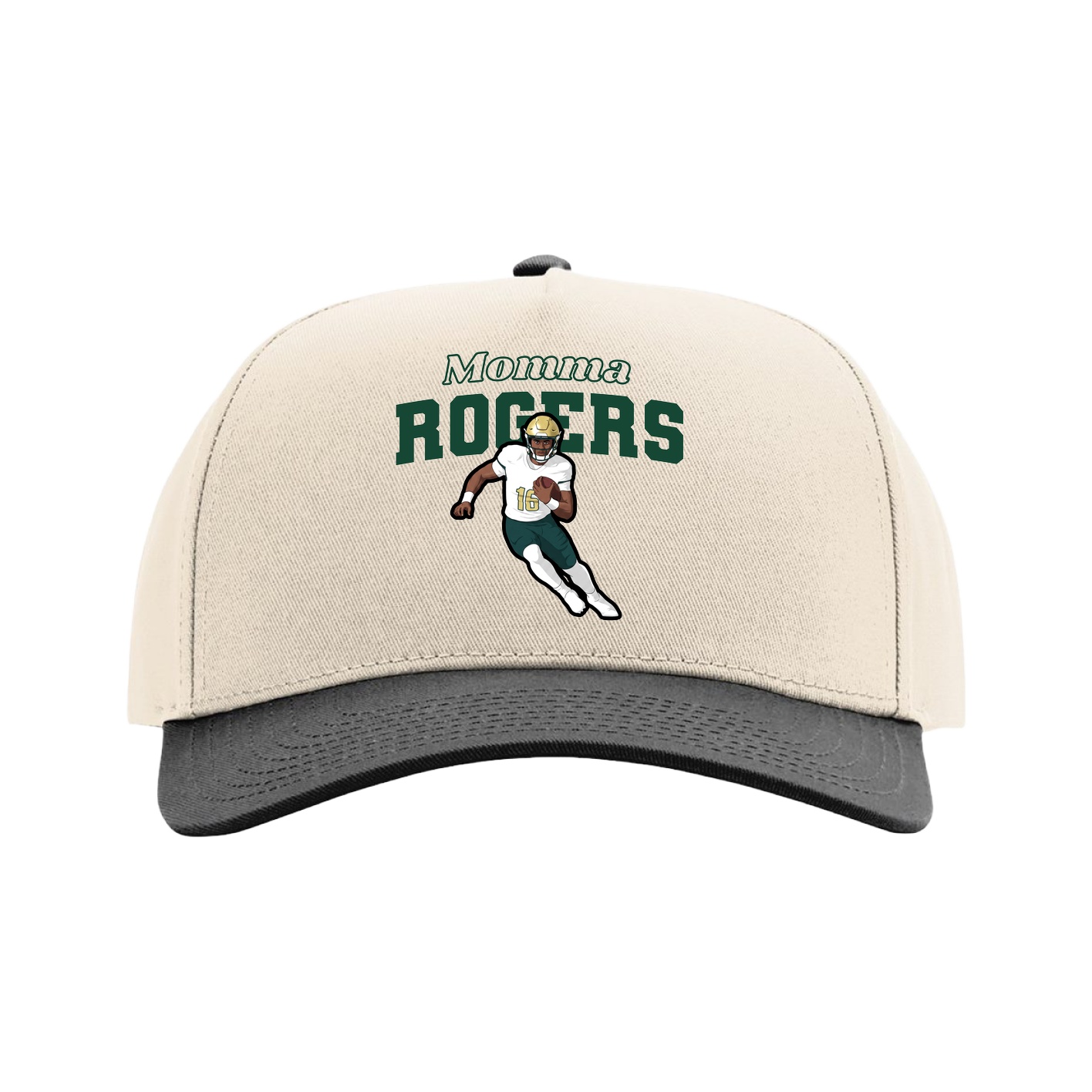 Full Fabric Five-Panel Champ Cap — Mothers Day Block in Cream/Black