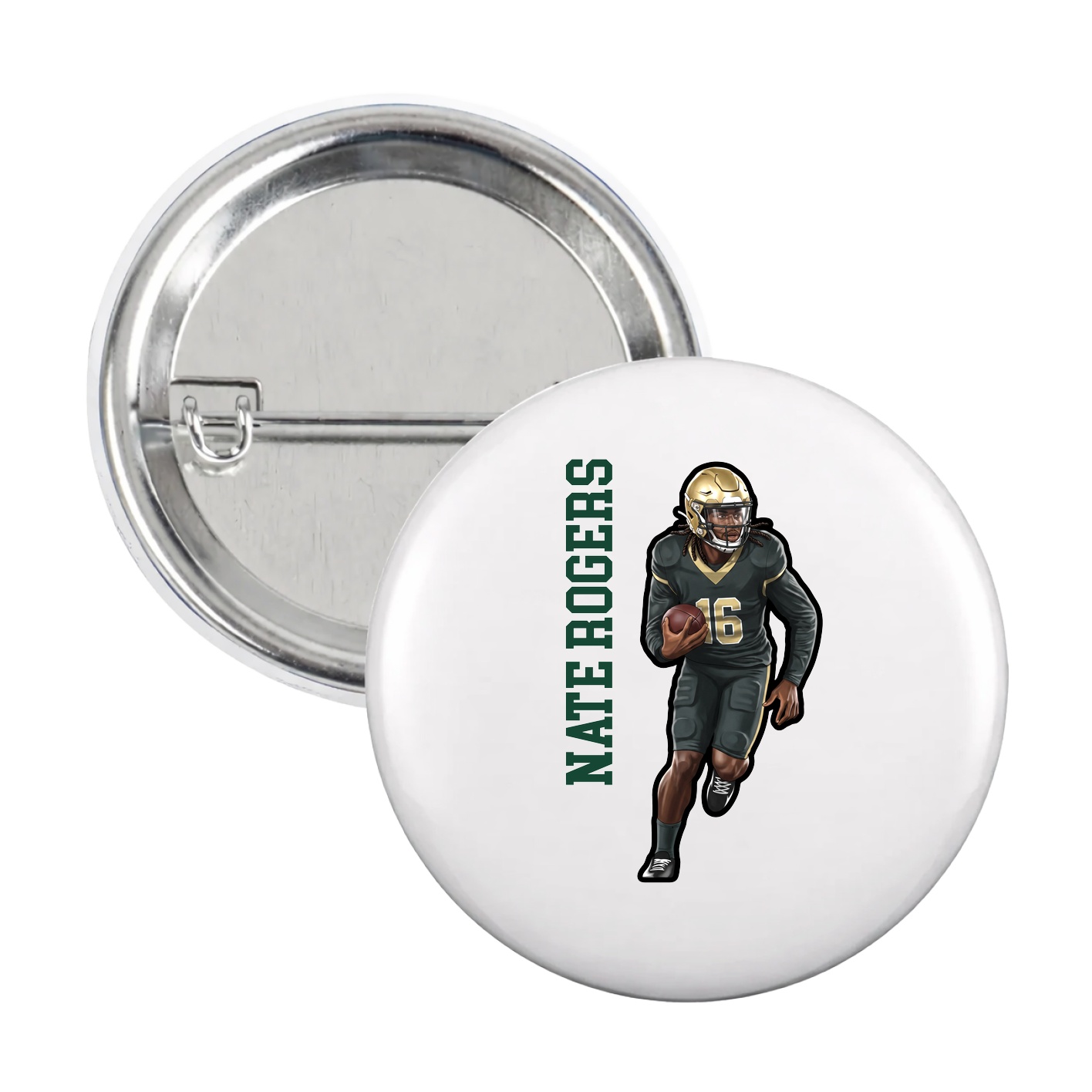 Game Day Button — Name Vertical in White