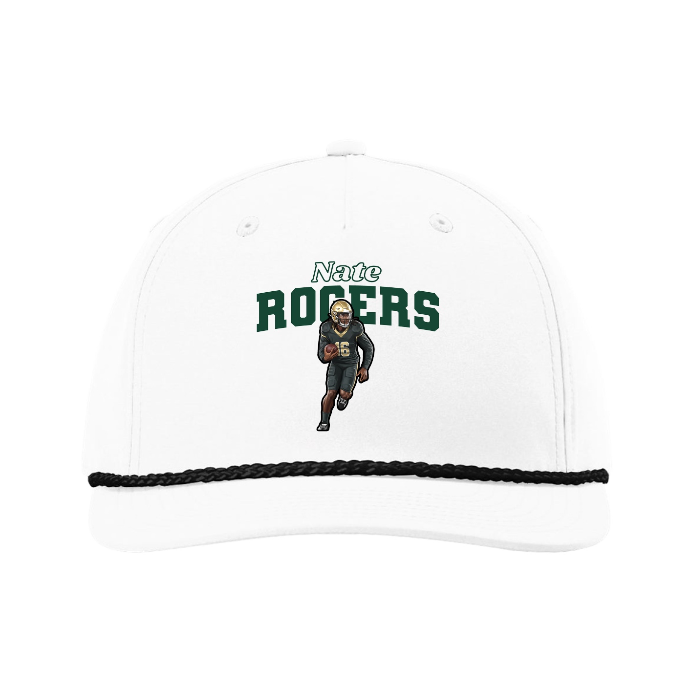 Five-Panel Classic Rope Cap — Name Arch in White
