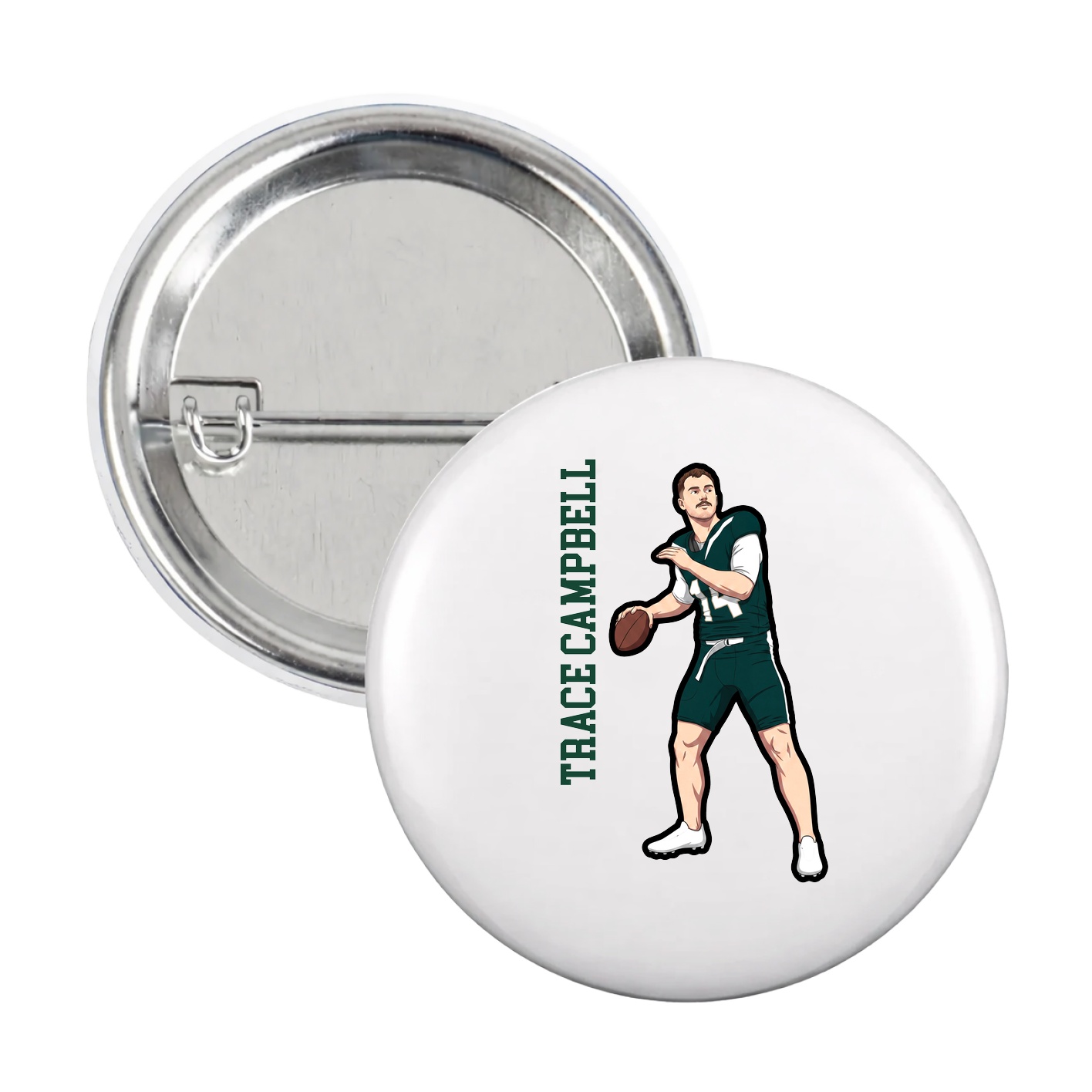 Game Day Button — Name Vertical in White