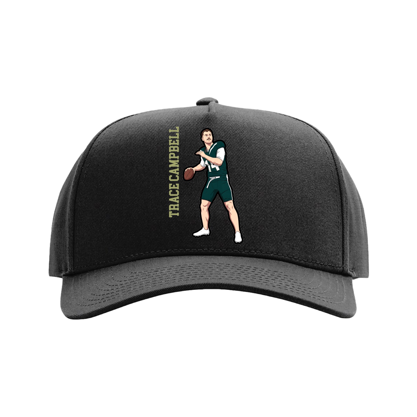 Full Fabric Five-Panel Champ Cap — Name Vertical in Black