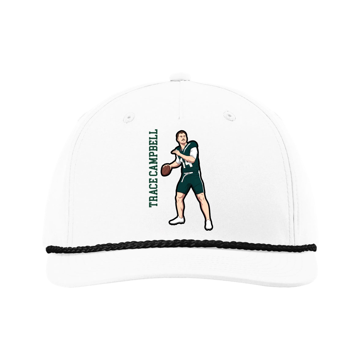 Five-Panel Classic Rope Cap — Name Vertical in White