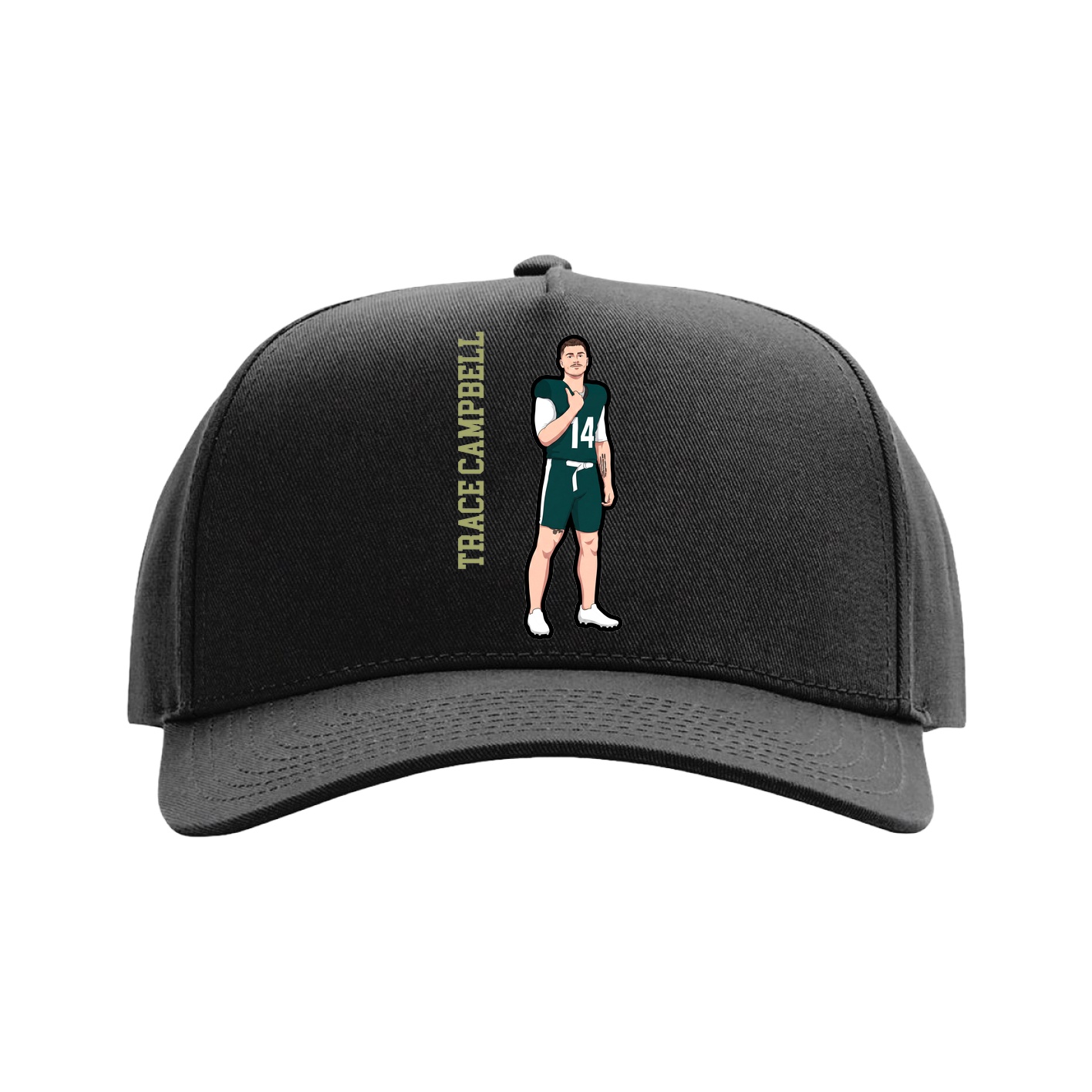 Full Fabric Five-Panel Champ Cap — Name Vertical in Black