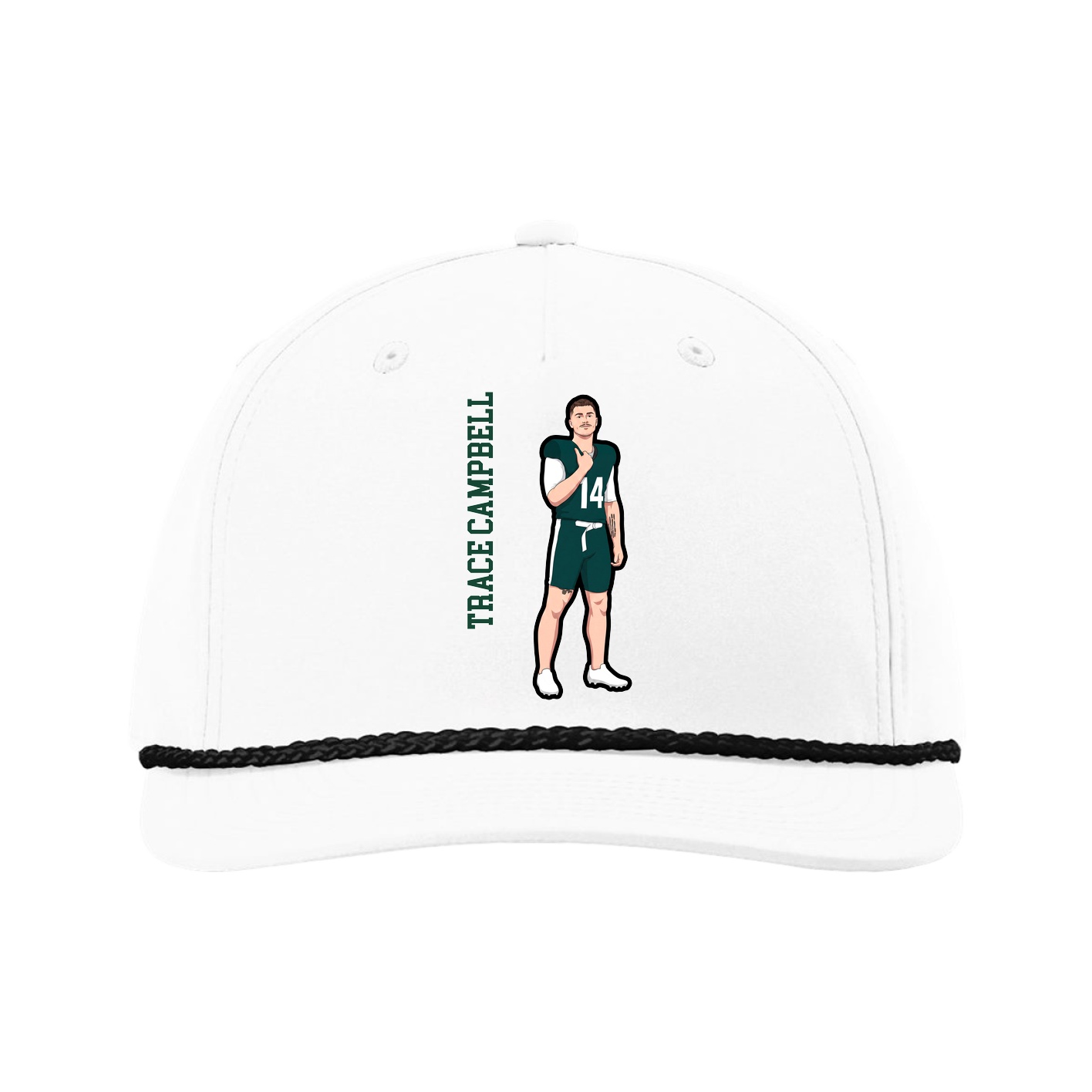 Five-Panel Classic Rope Cap — Name Vertical in White