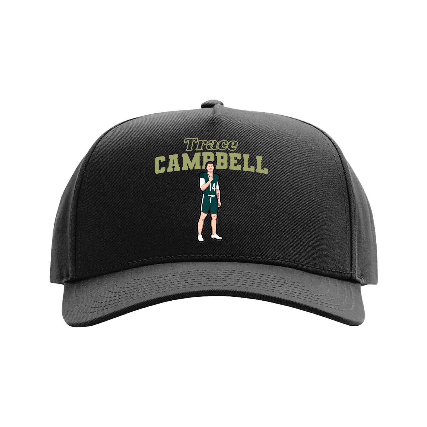 Full Fabric Five-Panel Champ Cap — Name Arch in Black