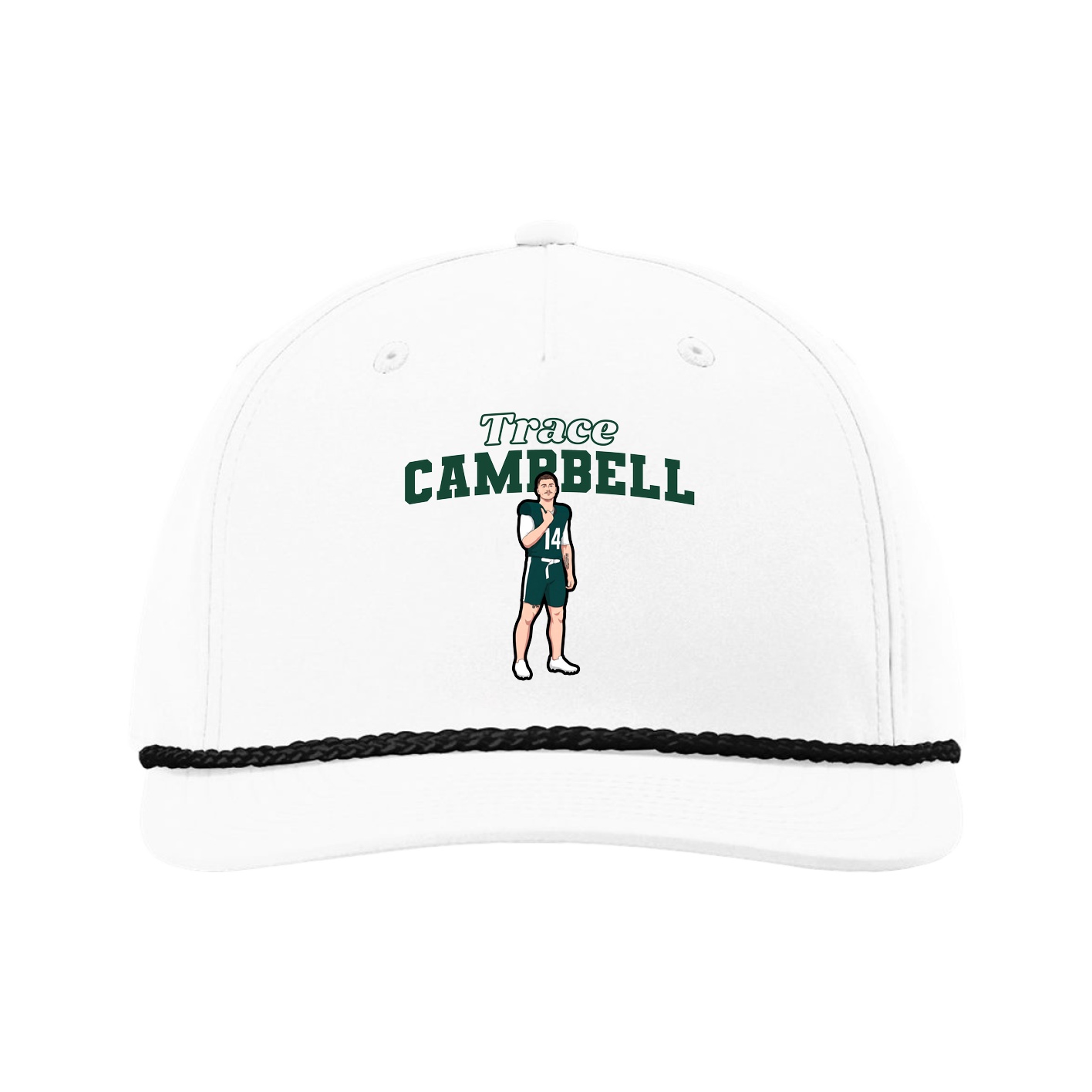 Five-Panel Classic Rope Cap — Name Arch in White
