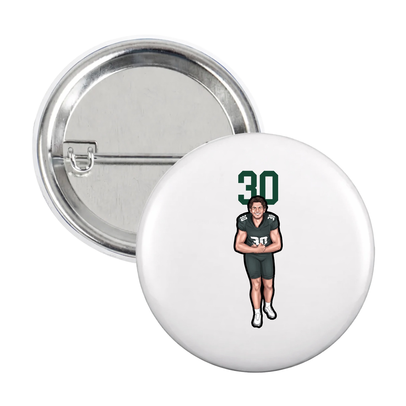 Game Day Button — Number Top in White