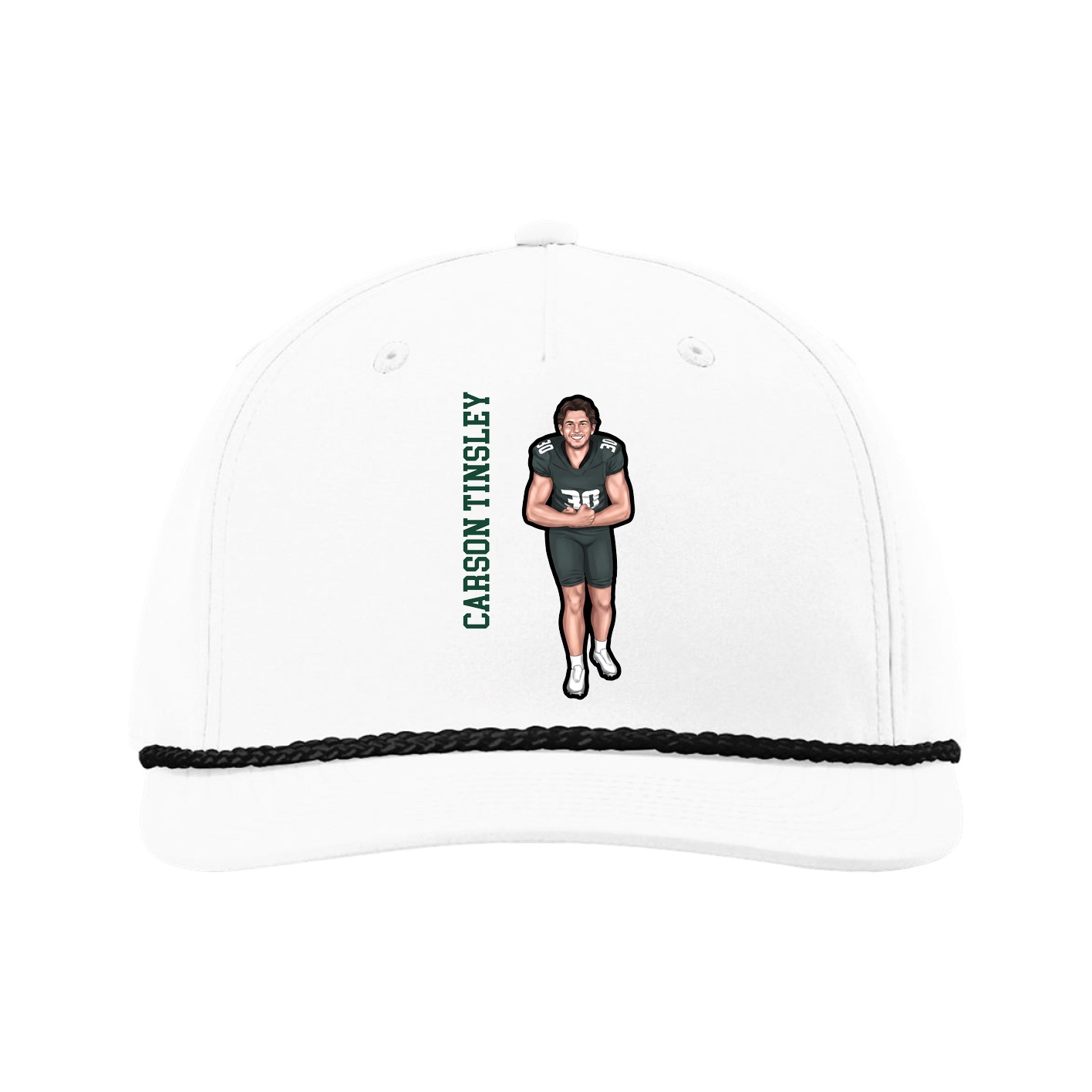 Five-Panel Classic Rope Cap — Name Vertical in White
