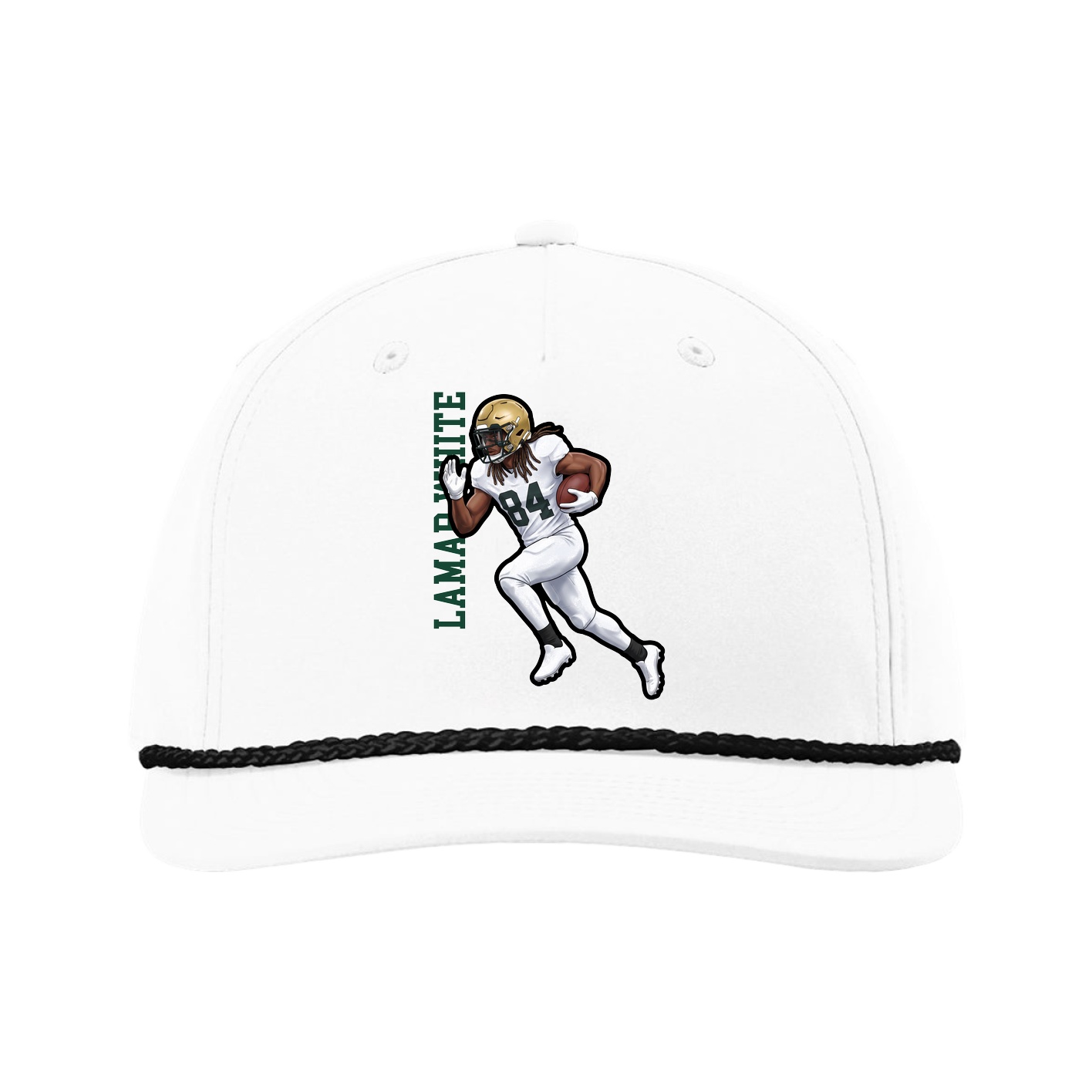 Five-Panel Classic Rope Cap — Name Vertical in White