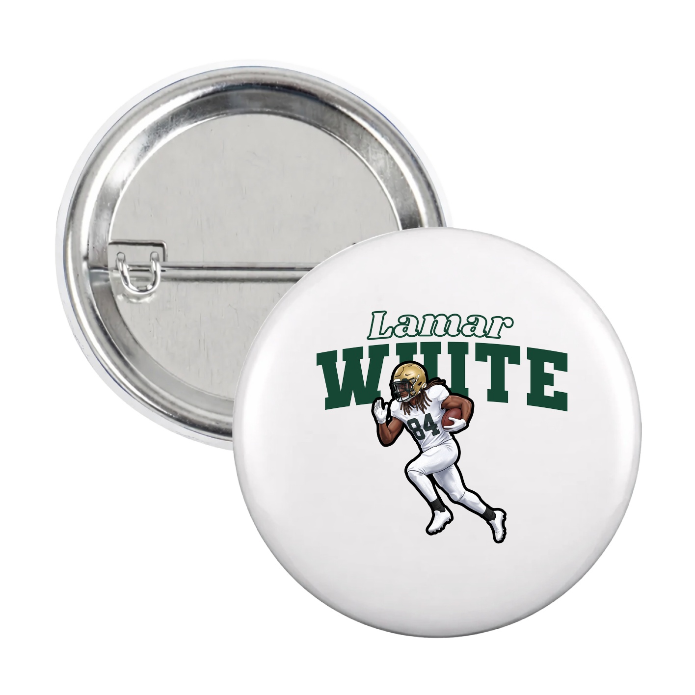 Game Day Button — Name Arch in White