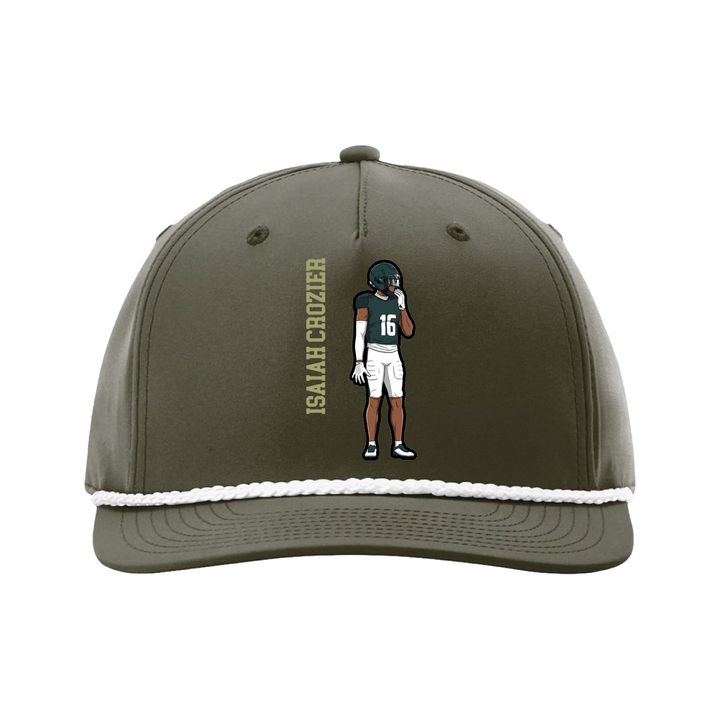 Five-Panel Classic Rope Cap — Name Vertical in Green