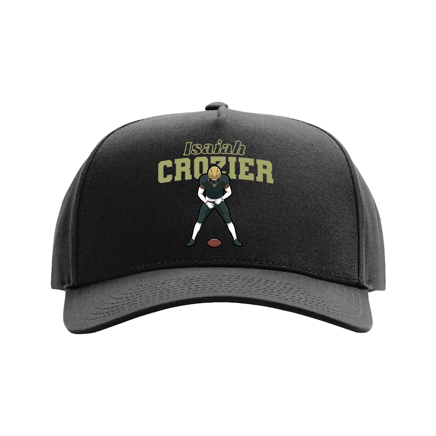 Full Fabric Five-Panel Champ Cap — Name Arch in Black