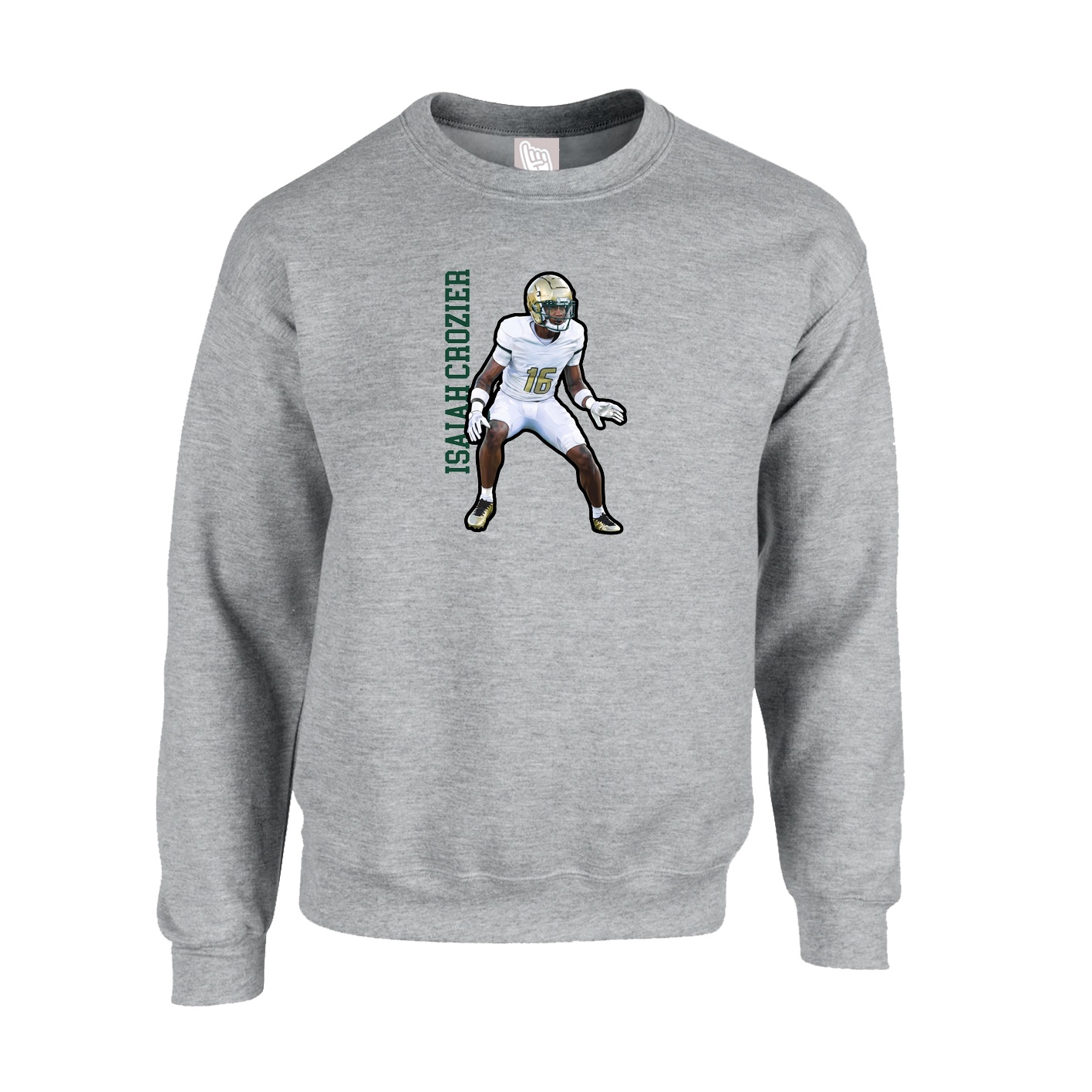 Fleece Crew — Name Vertical in Grey