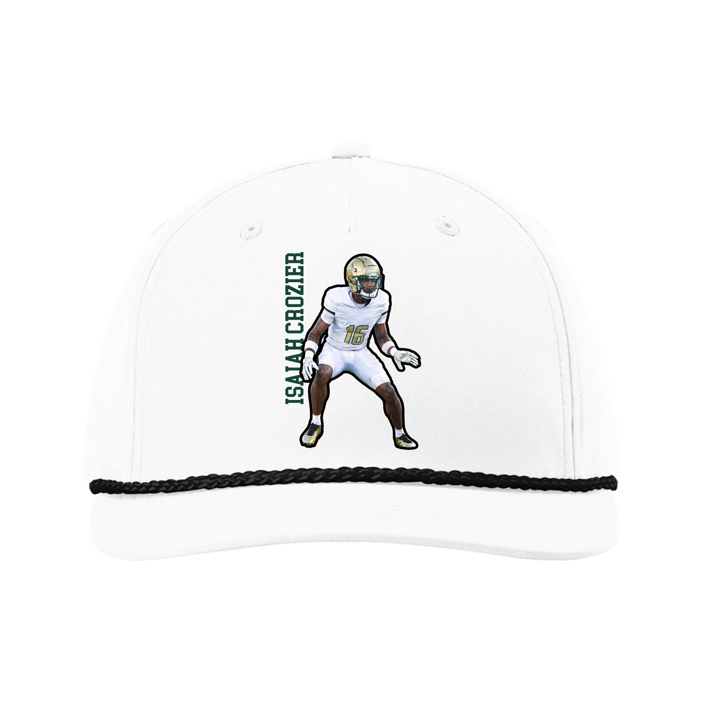 Five-Panel Classic Rope Cap — Name Vertical in White