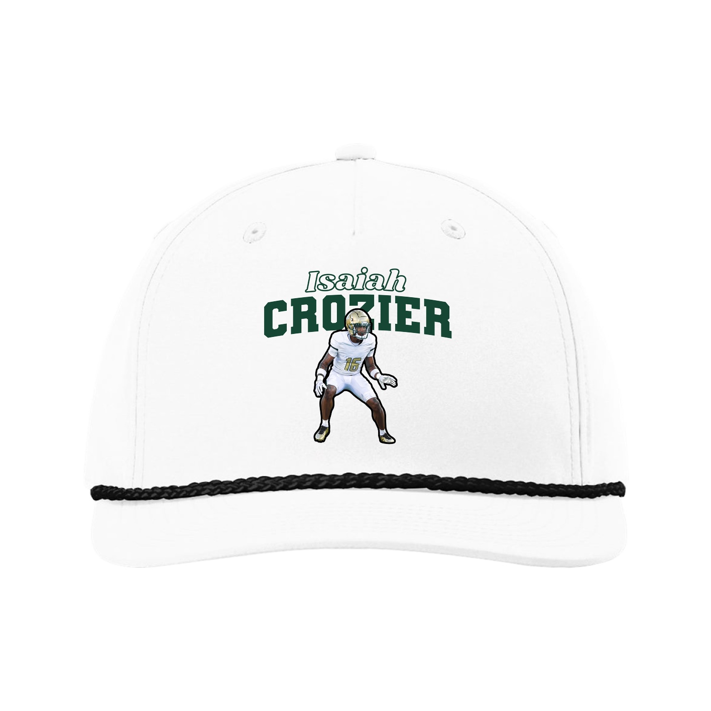 Five-Panel Classic Rope Cap — Name Arch in White