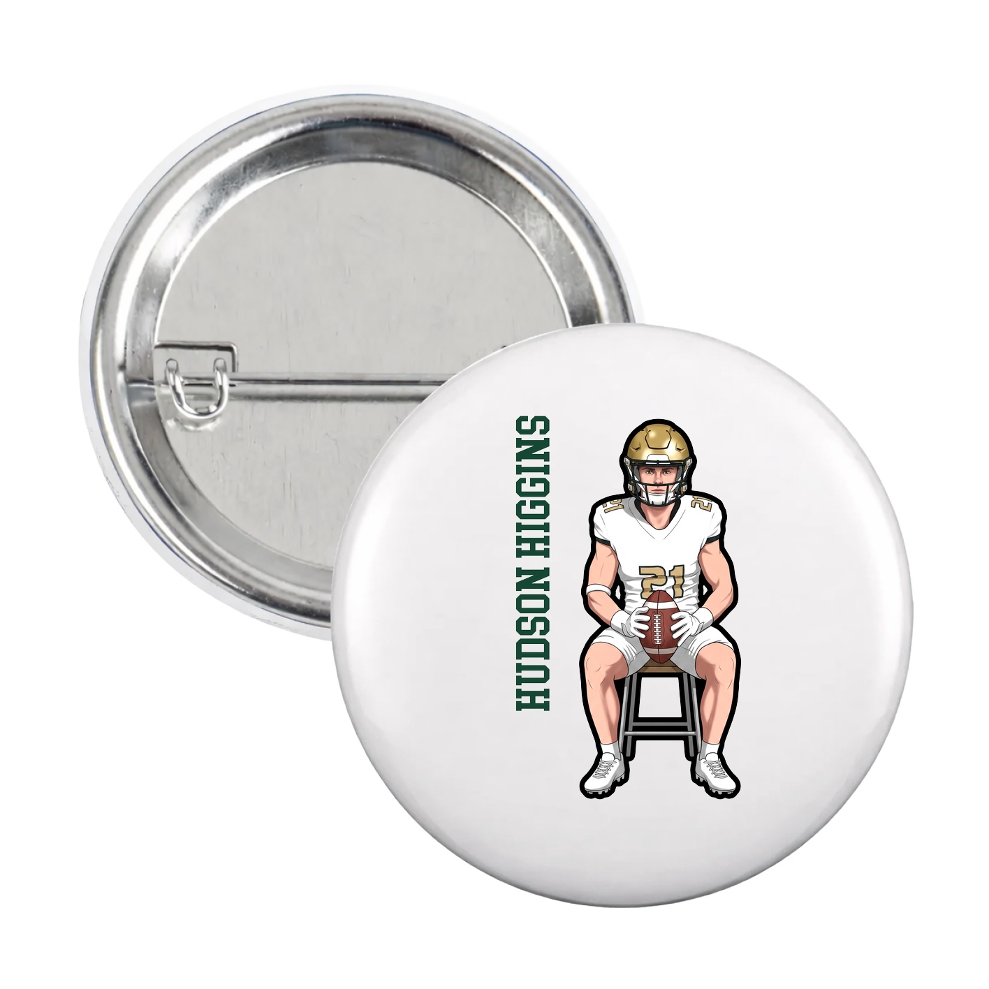 Game Day Button — Name Vertical in White