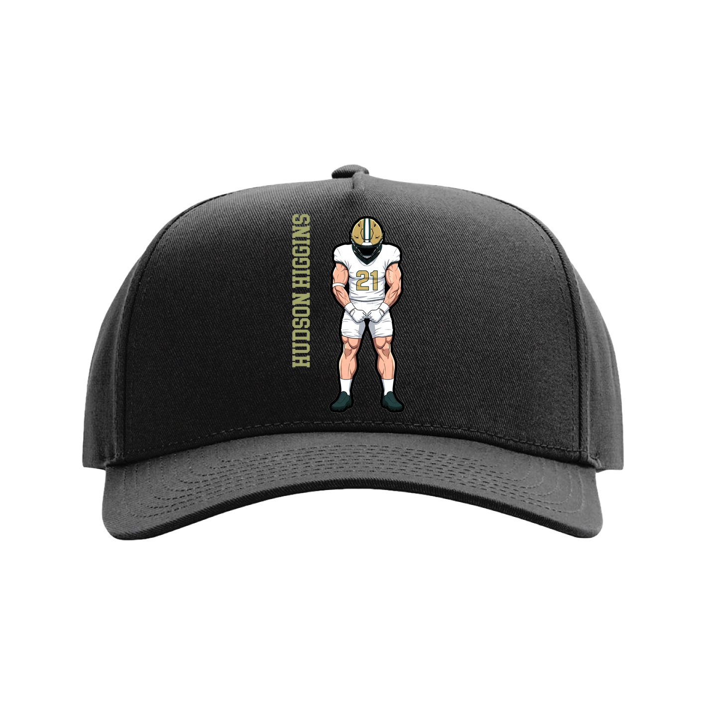 Full Fabric Five-Panel Champ Cap — Name Vertical in Black